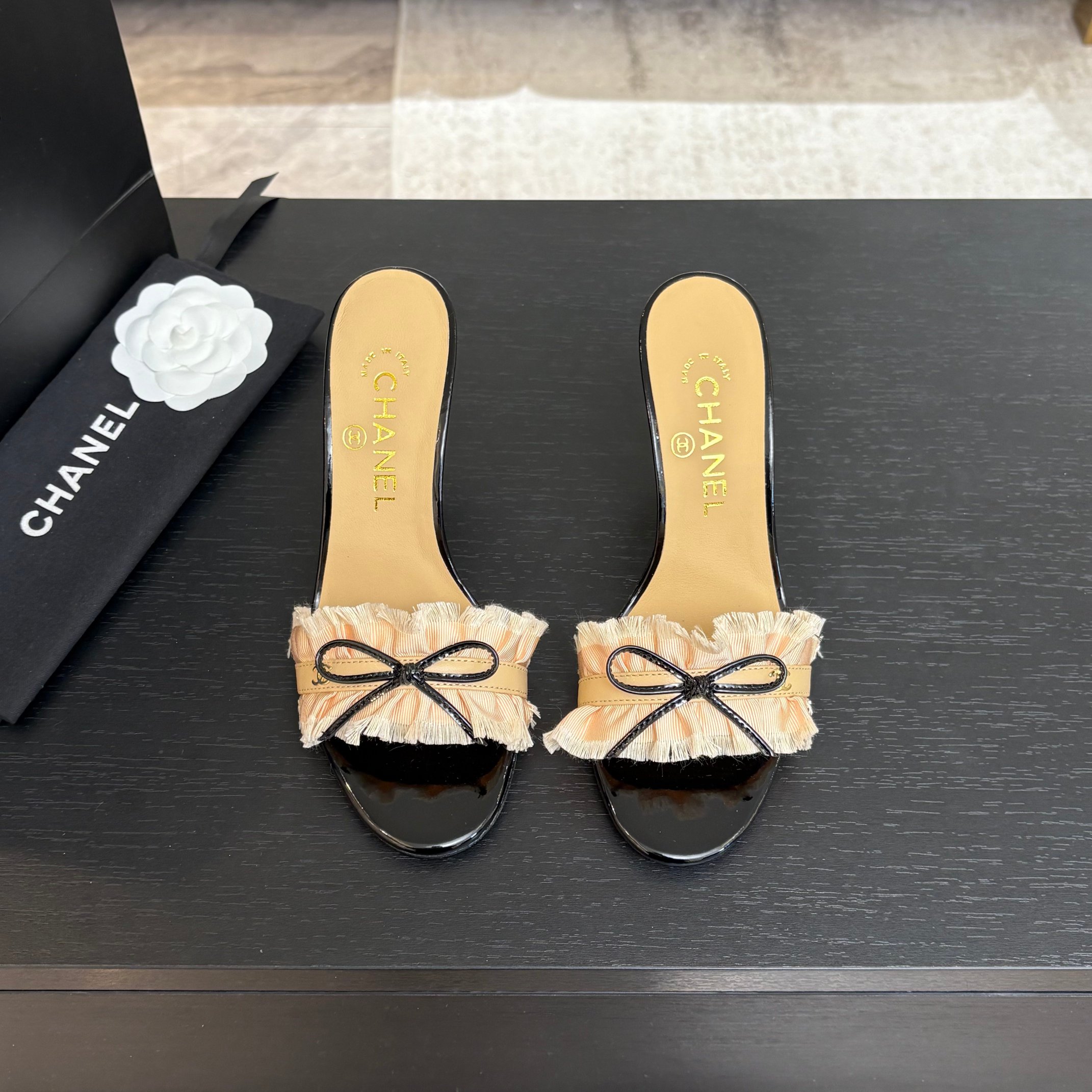 Chanel Women's Lace Heeled Sandals with Camellia Detail - Chic & Elegant 3 a1739689722862 8735