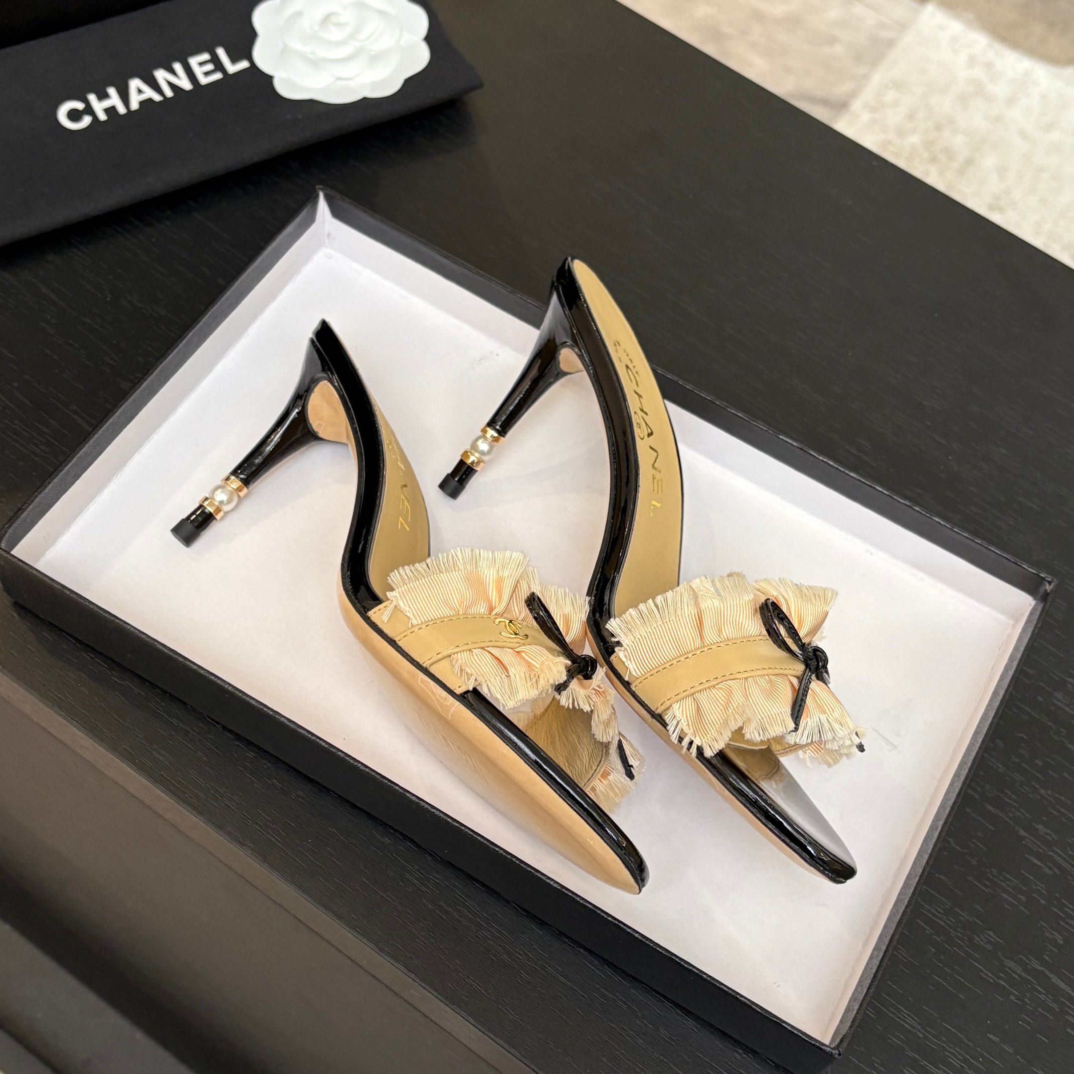 Chanel Women's Lace Heeled Sandals with Camellia Detail - Chic & Elegant 10 a1739689724975 3464