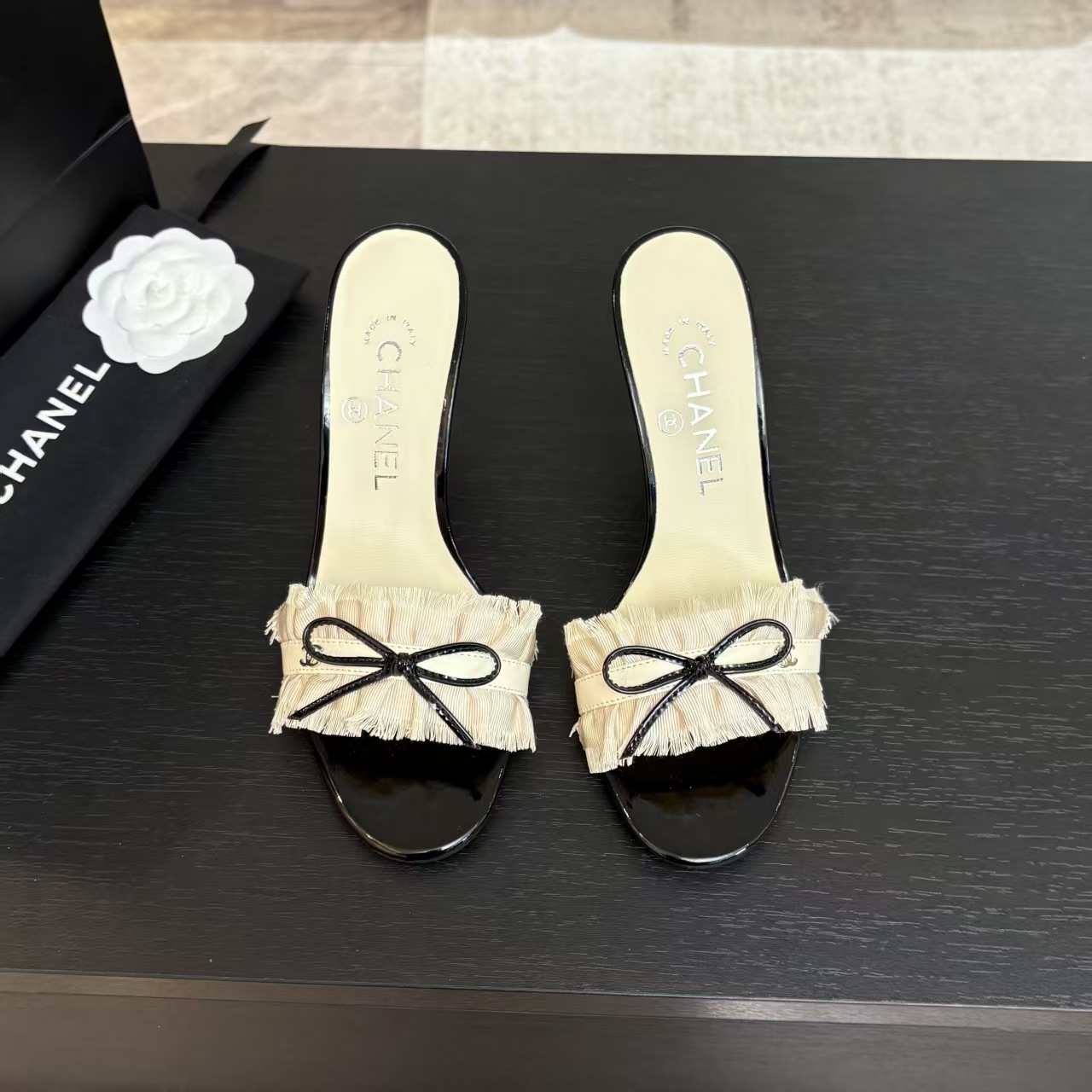 Chanel Women's Lace Heeled Sandals with Bow Detail - Chic Summer Style 3 a1739689801729 1313