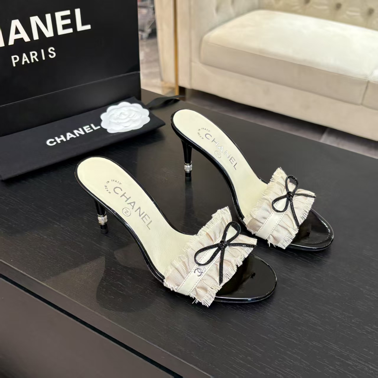 Chanel Women's Lace Heeled Sandals with Bow Detail - Chic Summer Style 5 a1739689801732 7522