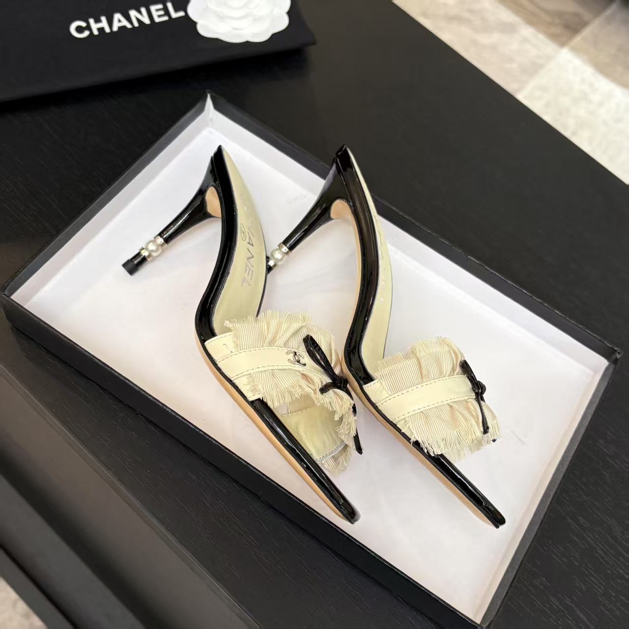 Chanel Women's Lace Heeled Sandals with Bow Detail - Chic Summer Style 8 a1739689803144 6876