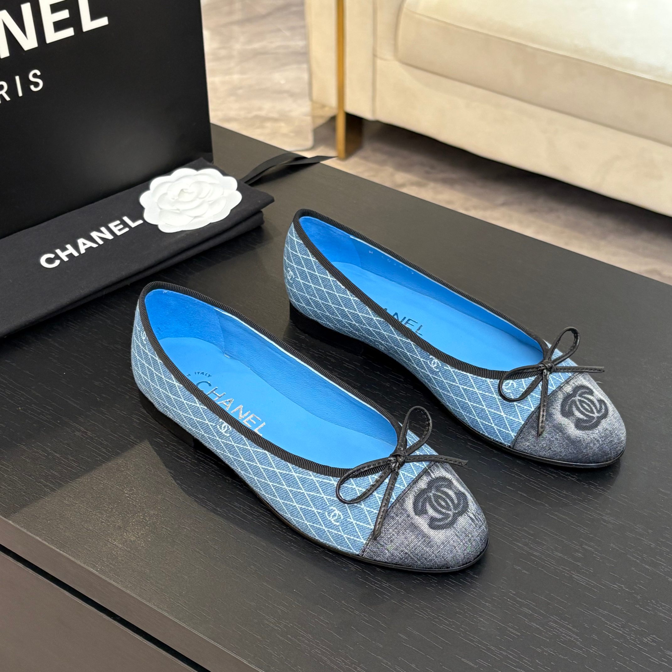 CHANEL 25p Ballet Flats - Authentic Denim with Leather Sole, Sizes 35-40