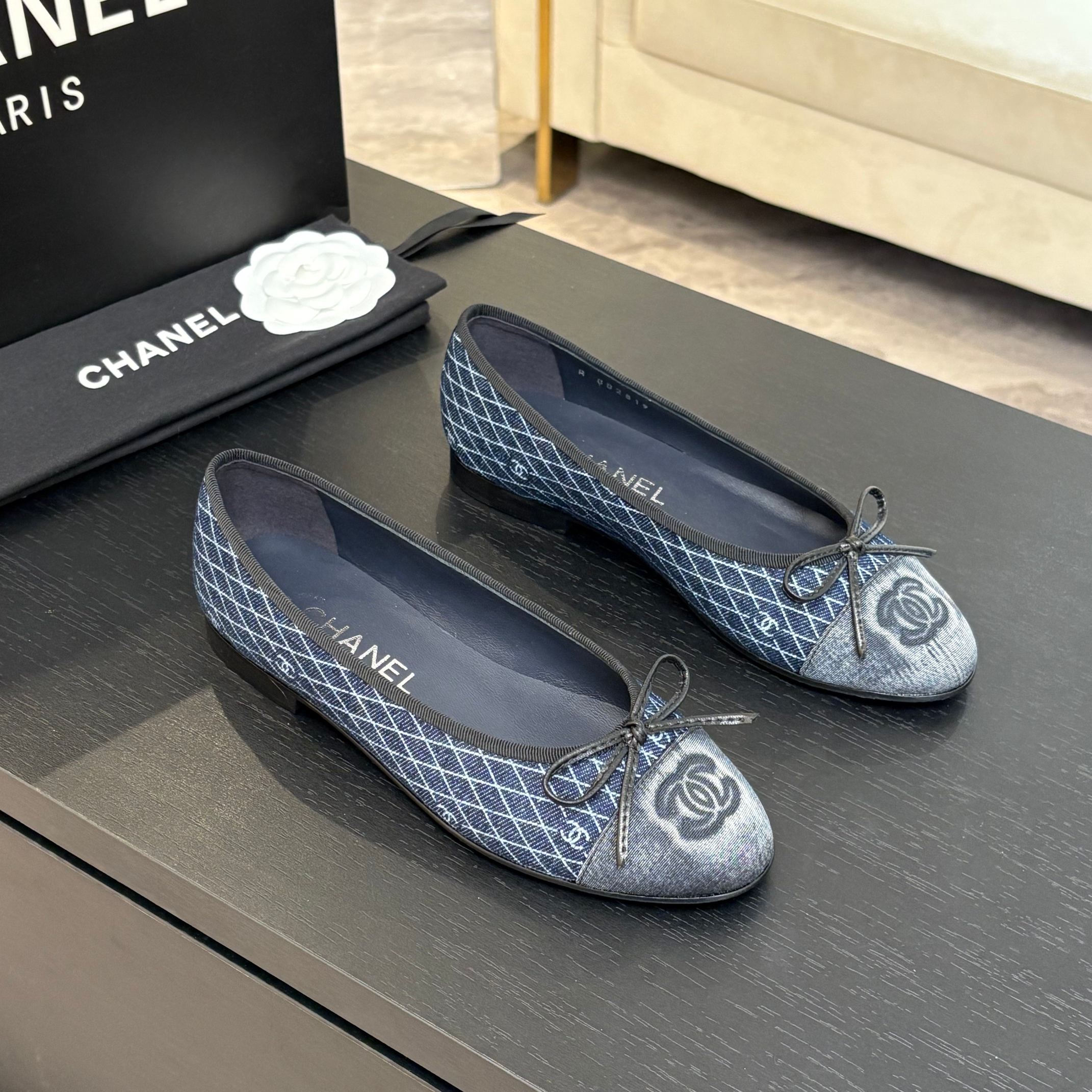 CHANEL Women's Denim Ballet Flats with CC Logo - Authentic Quality