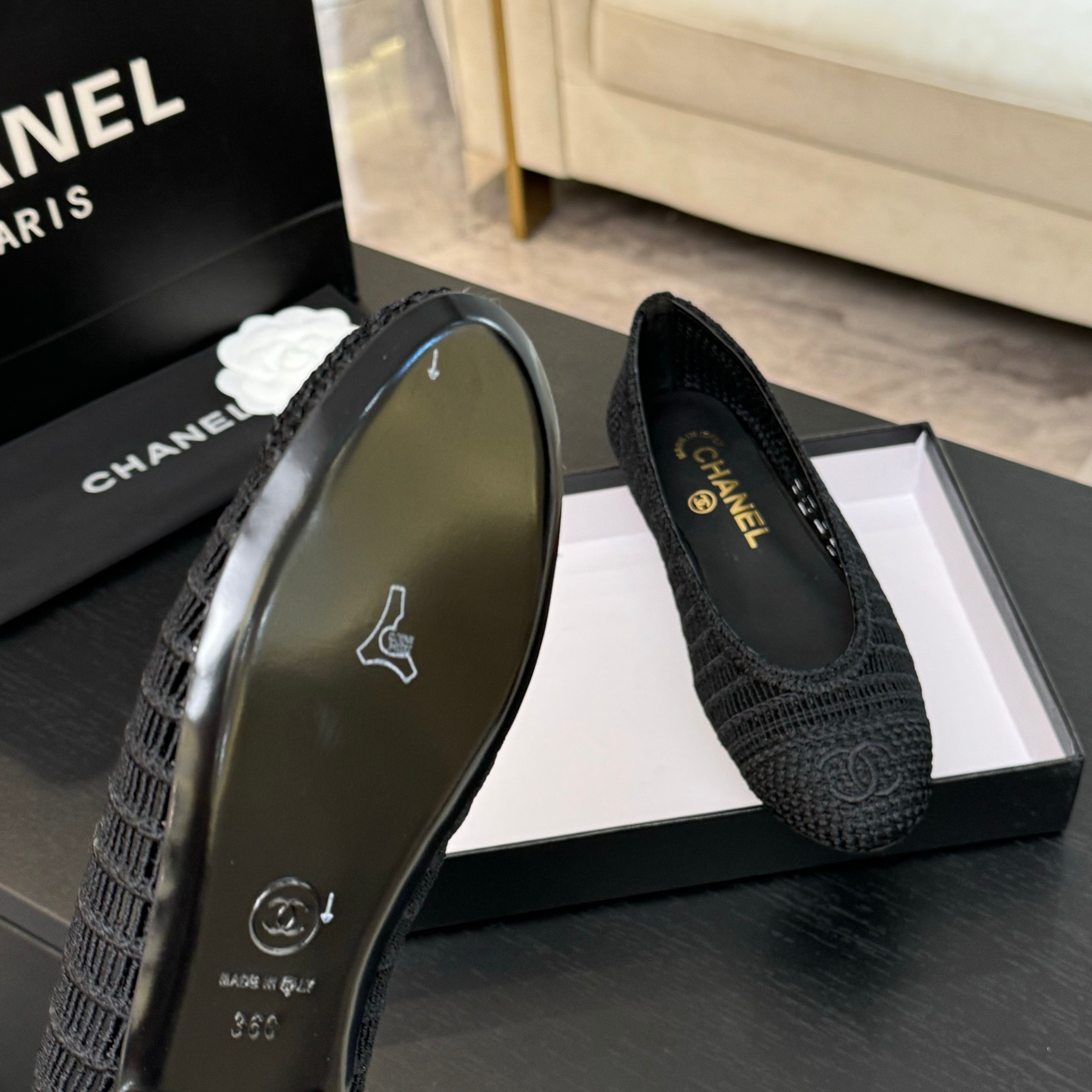 Chanel 25p Woven Black Ballet Flats - Elegant & Comfortable 9 a1742309875830 6321