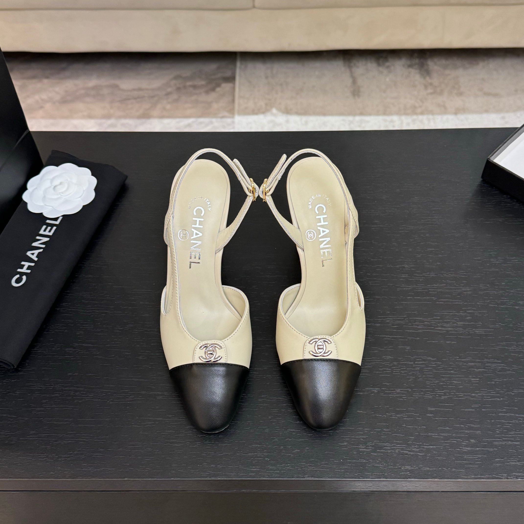 Chanel Slingback Pumps Two-Tone Leather High Heel, Women's Classic Shoes 4 a1742809154328 5455