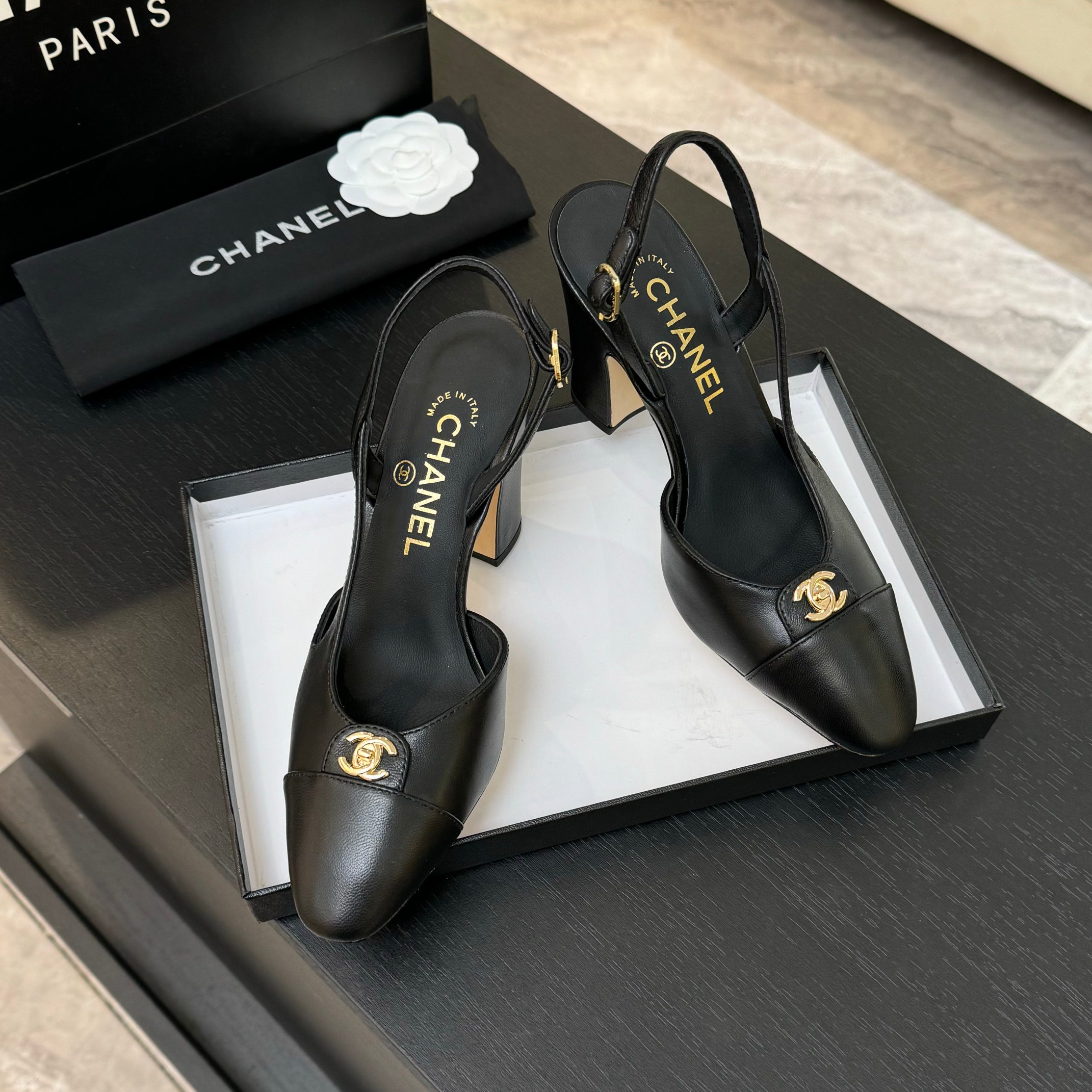 Chanel Slingback Heels: Elegant Two-Tone Leather Pumps with CC Logo 6 a1742809243795 0737