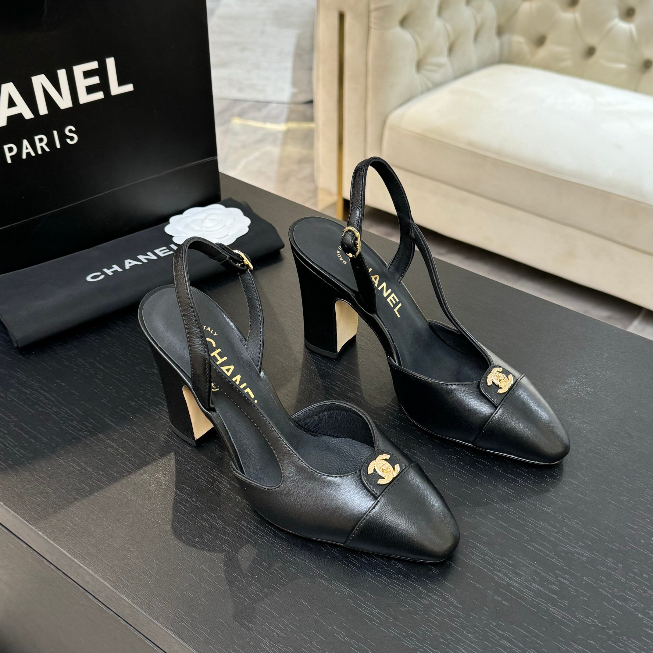 Chanel Slingback Heels: Elegant Two-Tone Leather Pumps with CC Logo 2 a1742809244133 8175