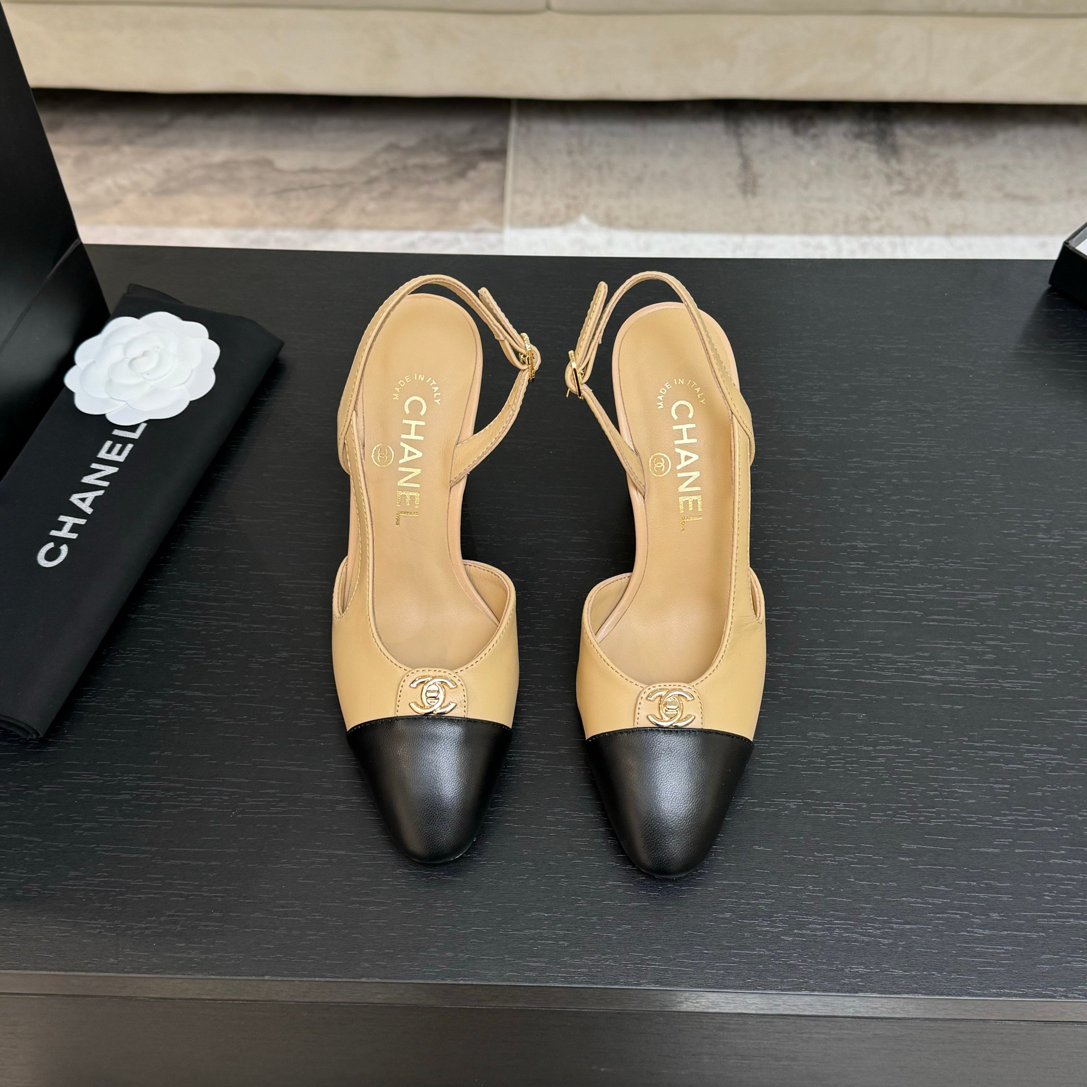 Chanel Two-Tone Slingback Heel, Lambskin Leather, Block Heel 3 a1742809276824 5370