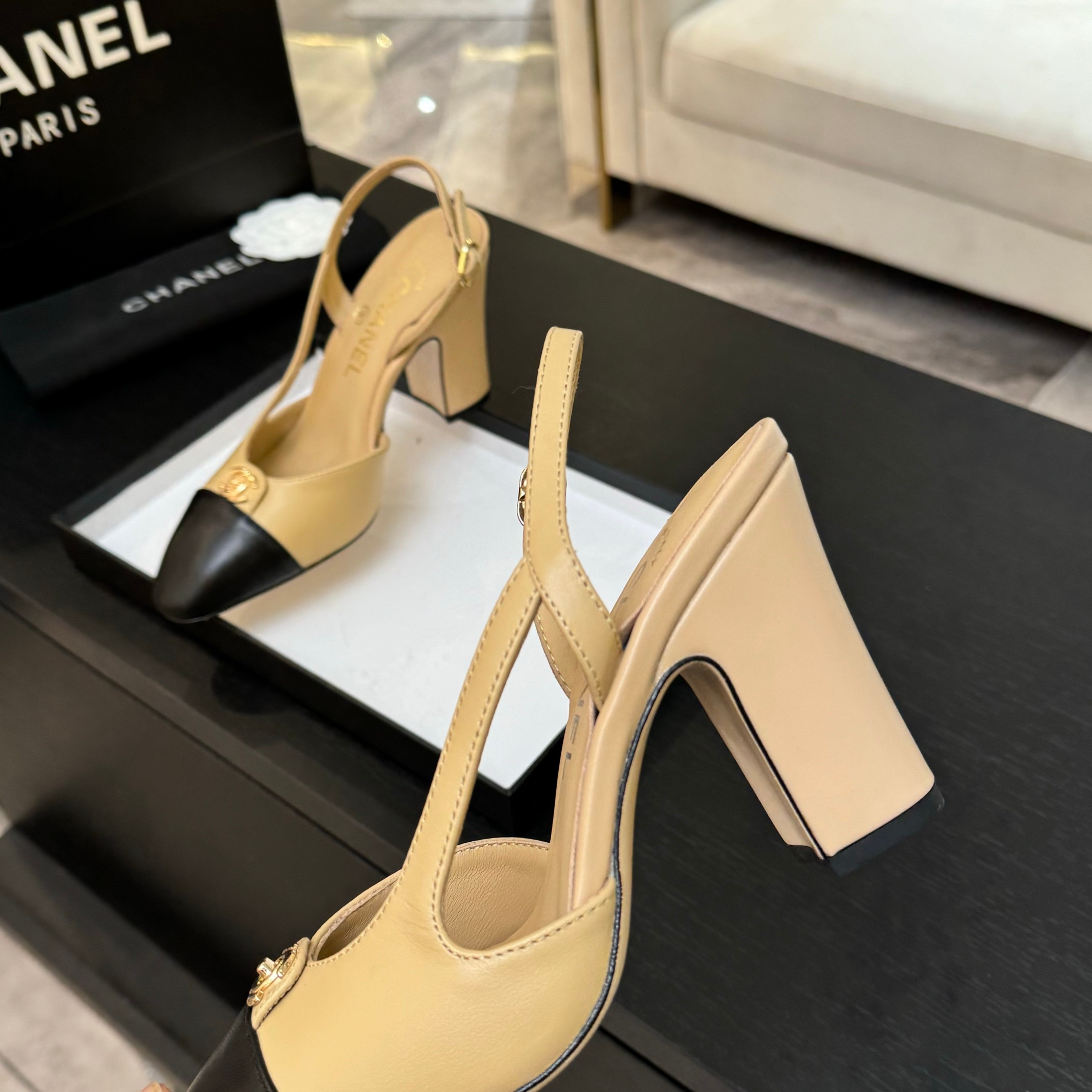 Chanel Two-Tone Slingback Heel, Lambskin Leather, Block Heel 7 a1742809278715 7207