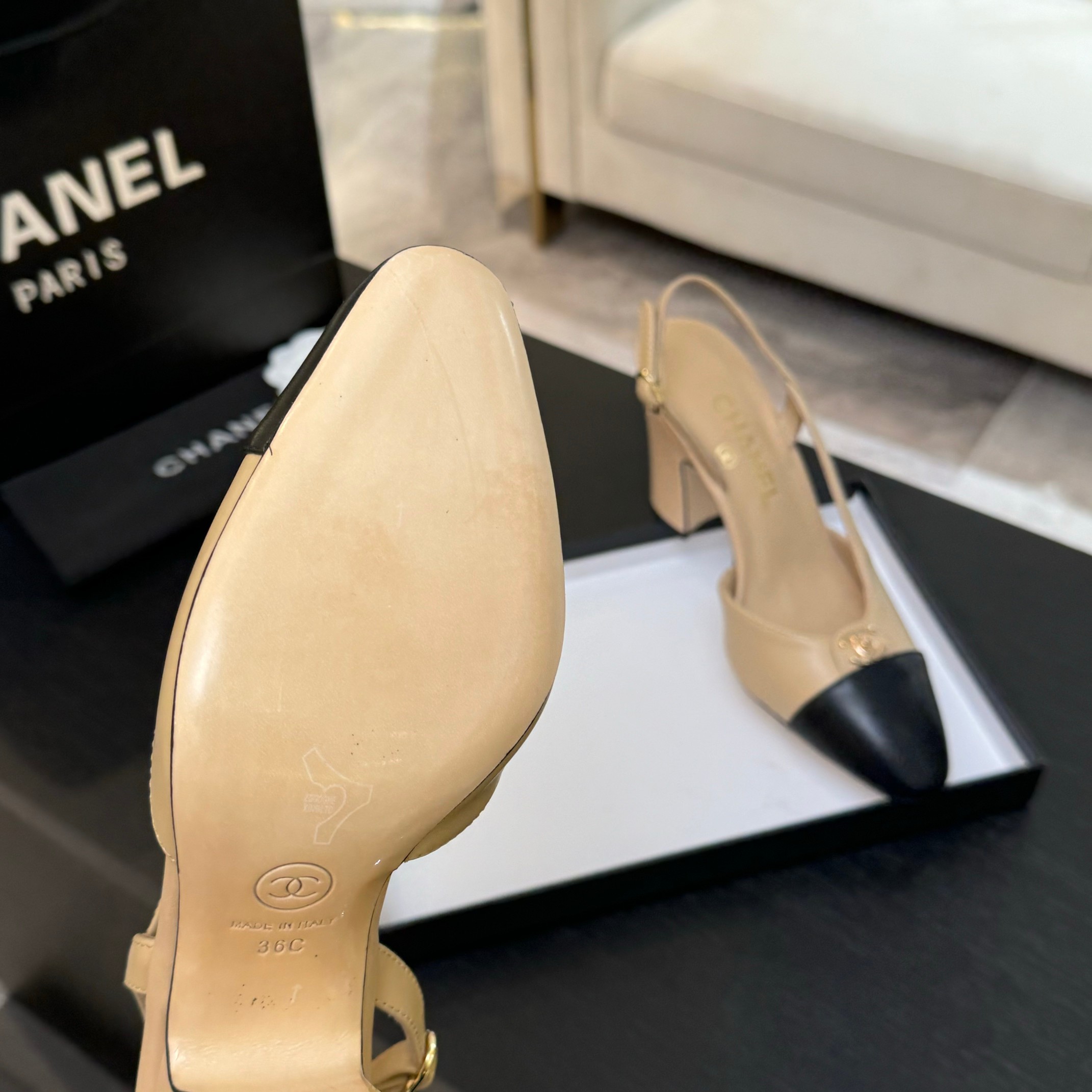 Chanel Two-Tone Slingback Heel, Lambskin Leather, Block Heel 8 a1742809278765 8476