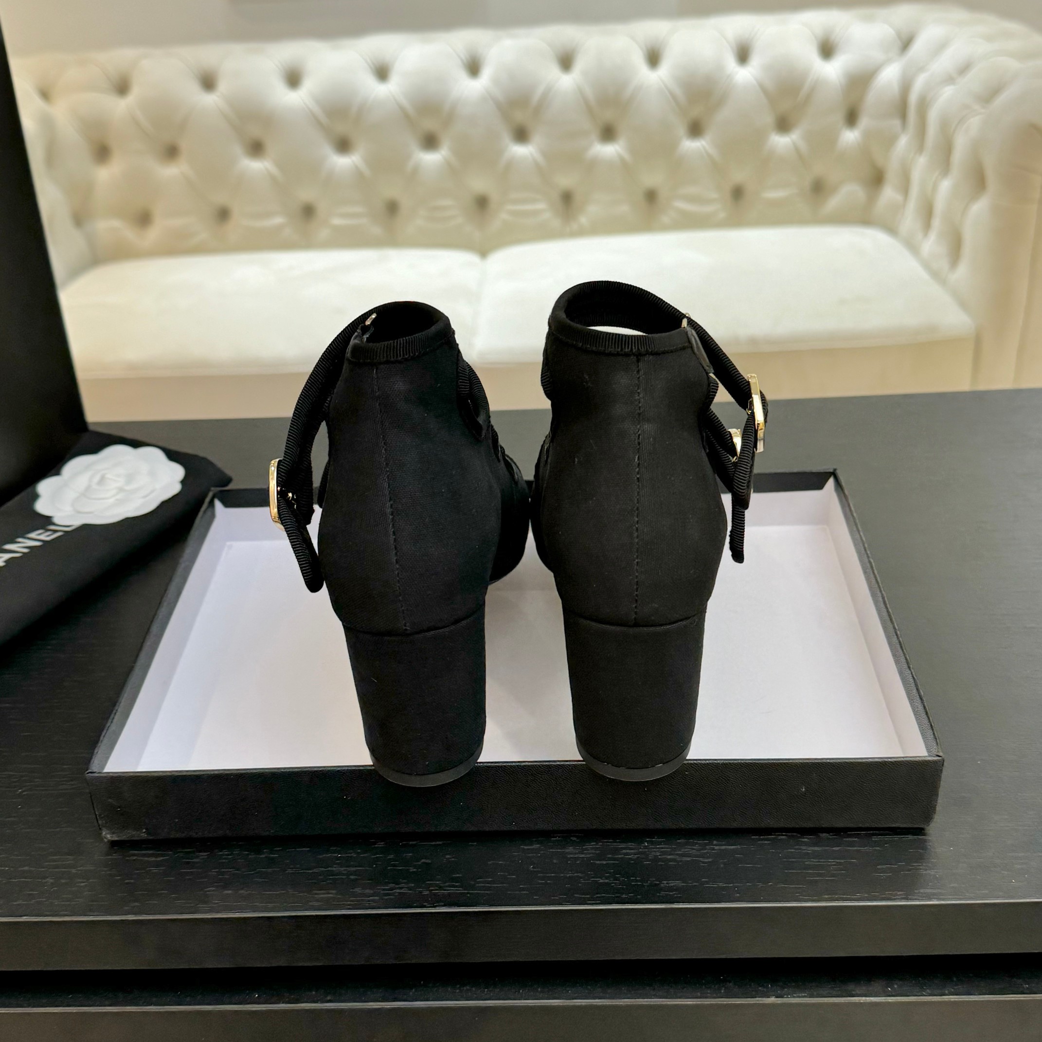 Chanel Women's Black Denim Mary Jane Pumps with Double C Buckle, Round Toe 5 a1742983158846 5867