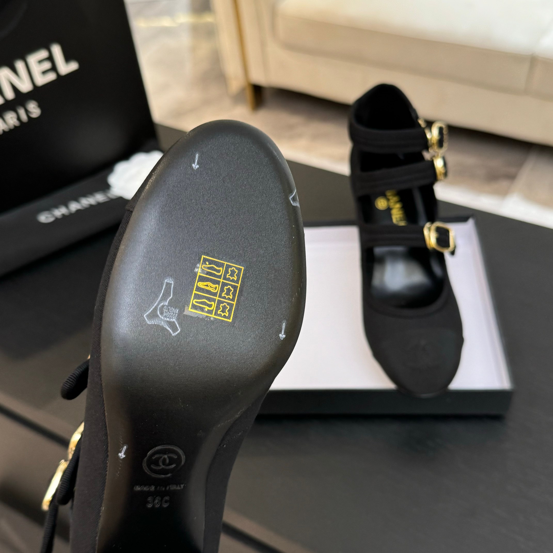 Chanel Women's Black Denim Mary Jane Pumps with Double C Buckle, Round Toe 7 a1742983158906 7301