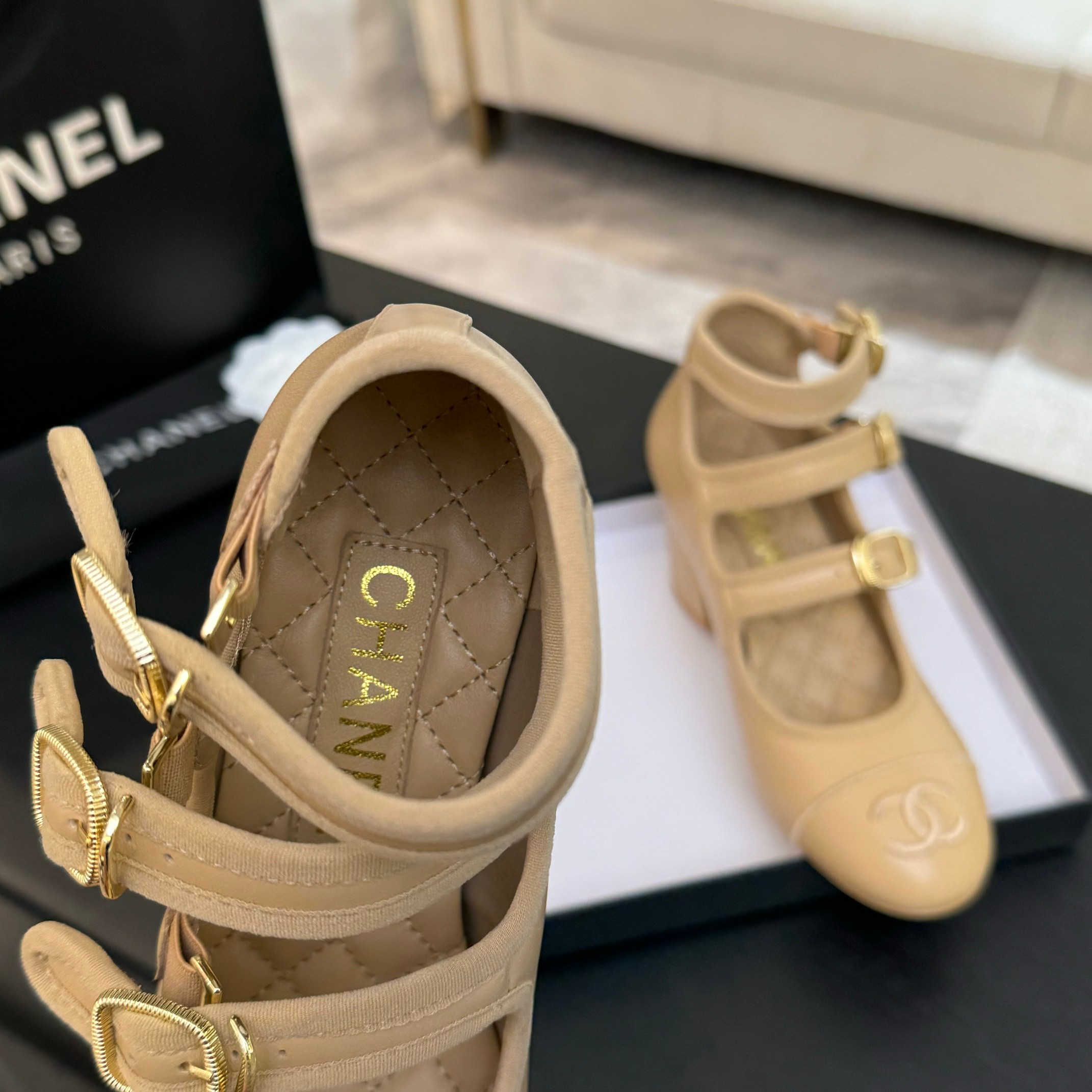 Chanel Mary Jane Beige Leather Block Heel Pumps with Double CC Buckle 6 a1742983274657 4662