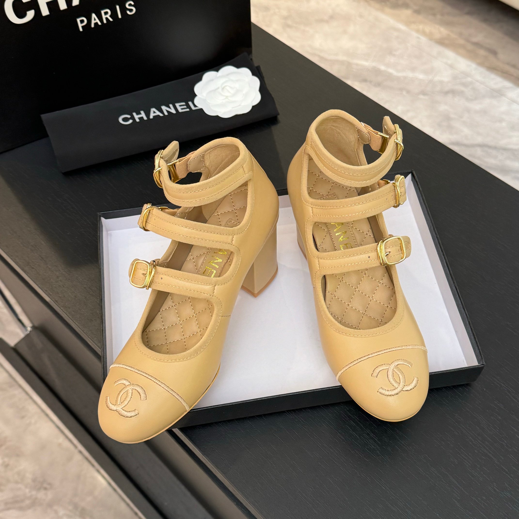 Chanel Mary Jane Beige Leather Block Heel Pumps with Double CC Buckle 5 a1742983274958 8186