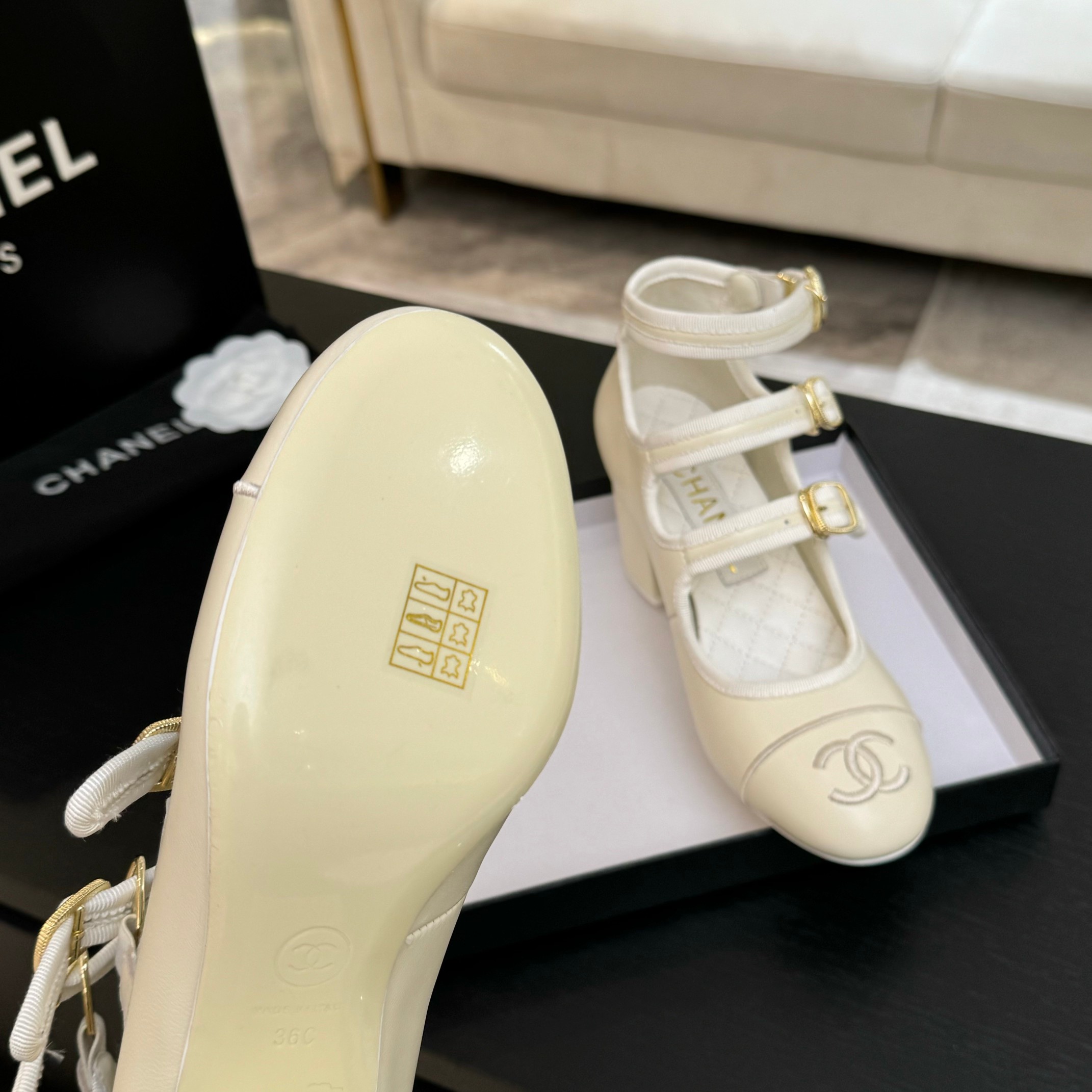 Chanel Mary Jane Shoes with Double C Buckle, Round Toe, Cream Leather 7 a1742983311388 1018