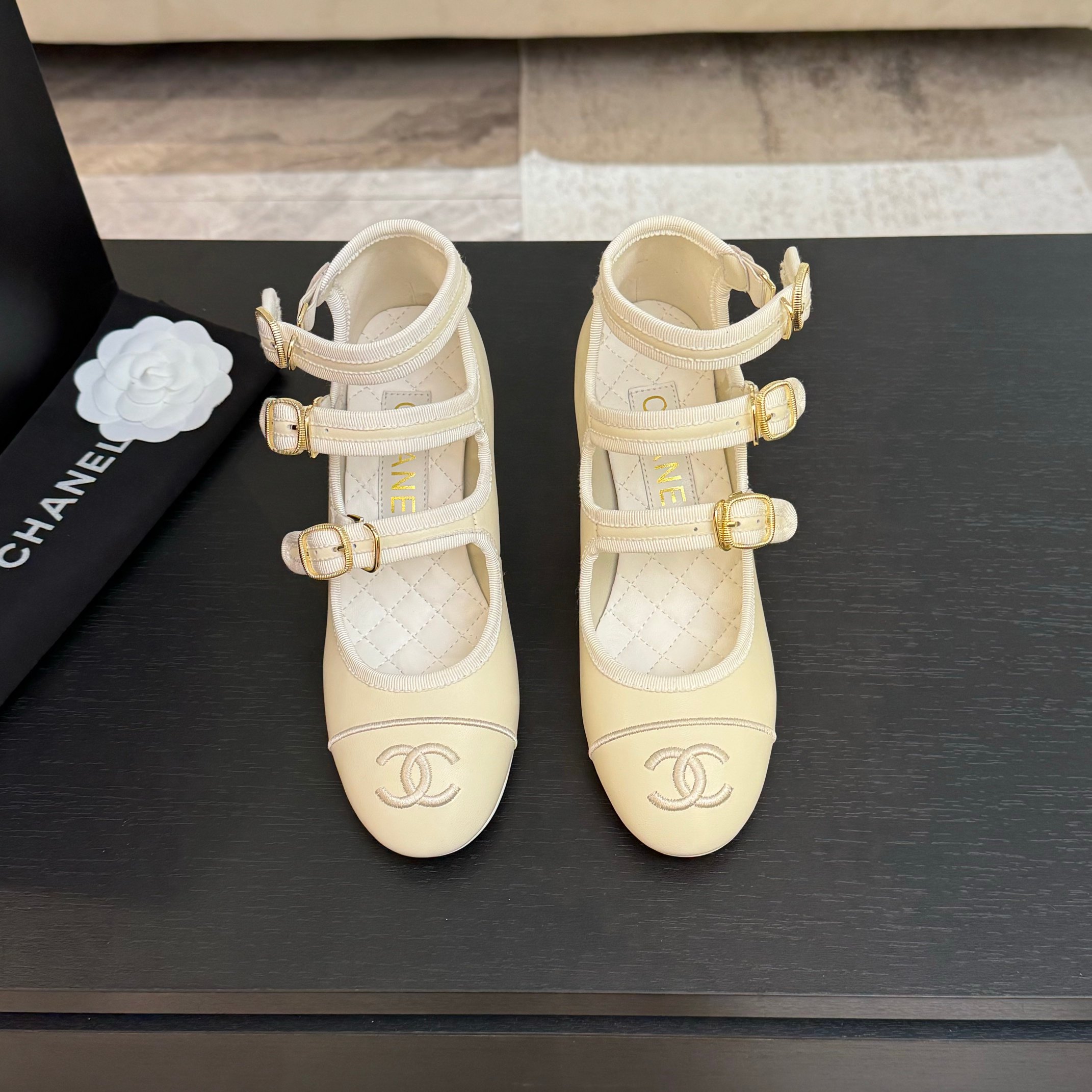 Chanel Mary Jane Shoes with Double C Buckle, Round Toe, Cream Leather 5 a1742983311615 2863