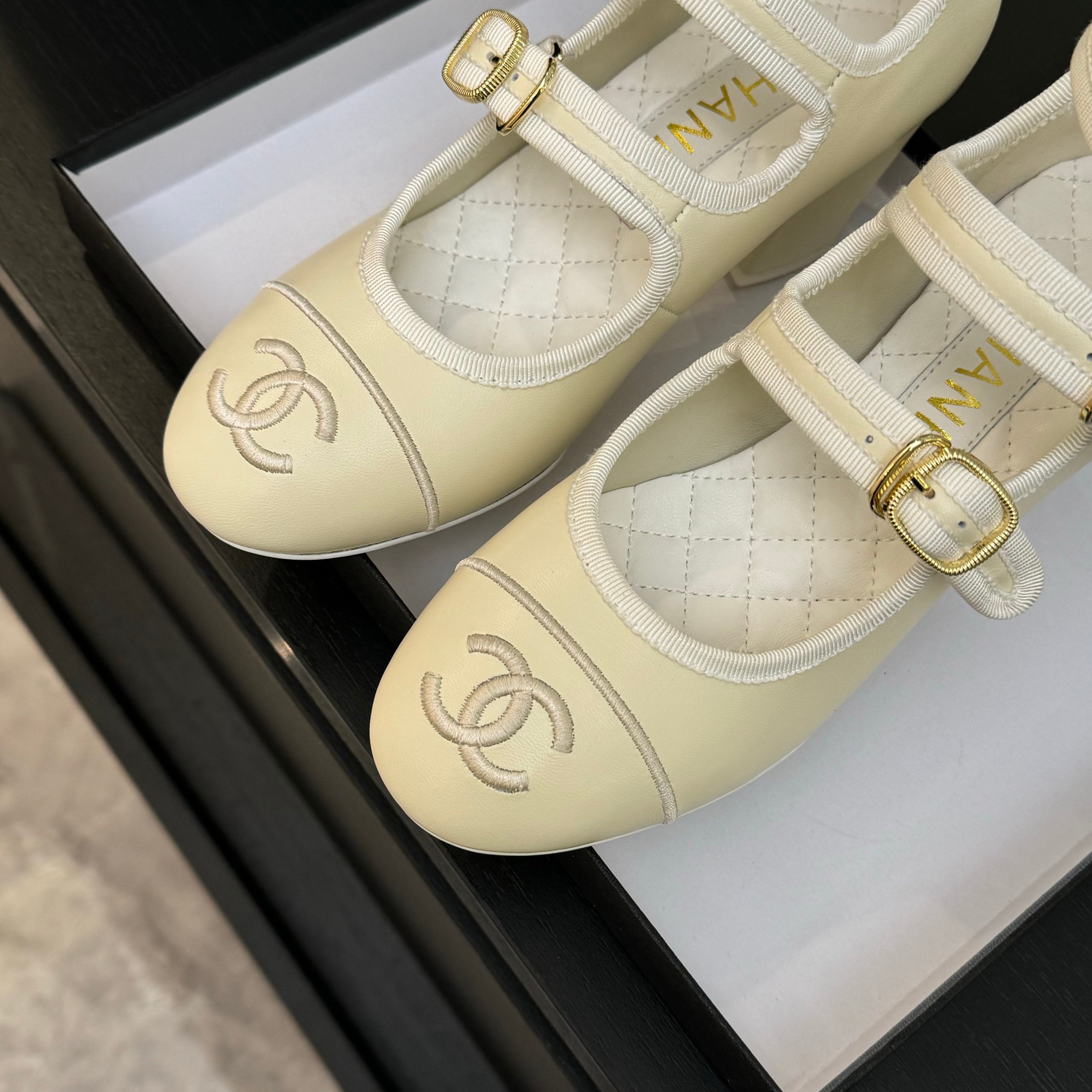 Chanel Mary Jane Shoes with Double C Buckle, Round Toe, Cream Leather 10 a1742983318935 5554