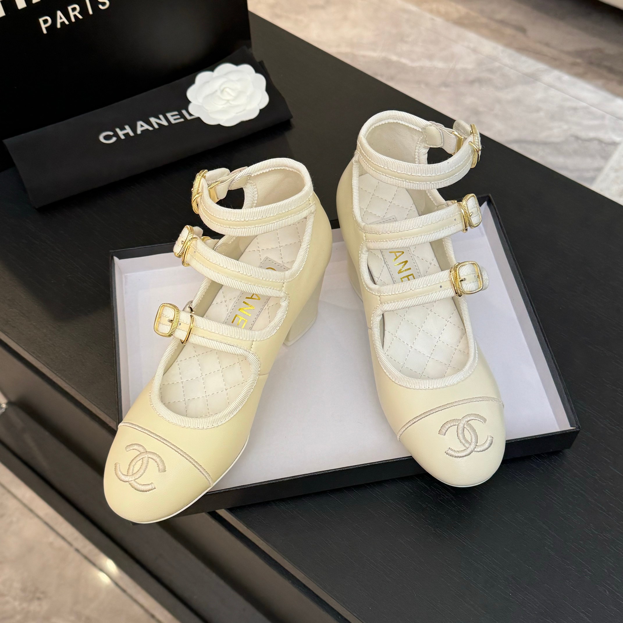 Chanel Mary Jane Shoes with Double C Buckle, Round Toe, Cream Leather 4 a1742983318971 4418