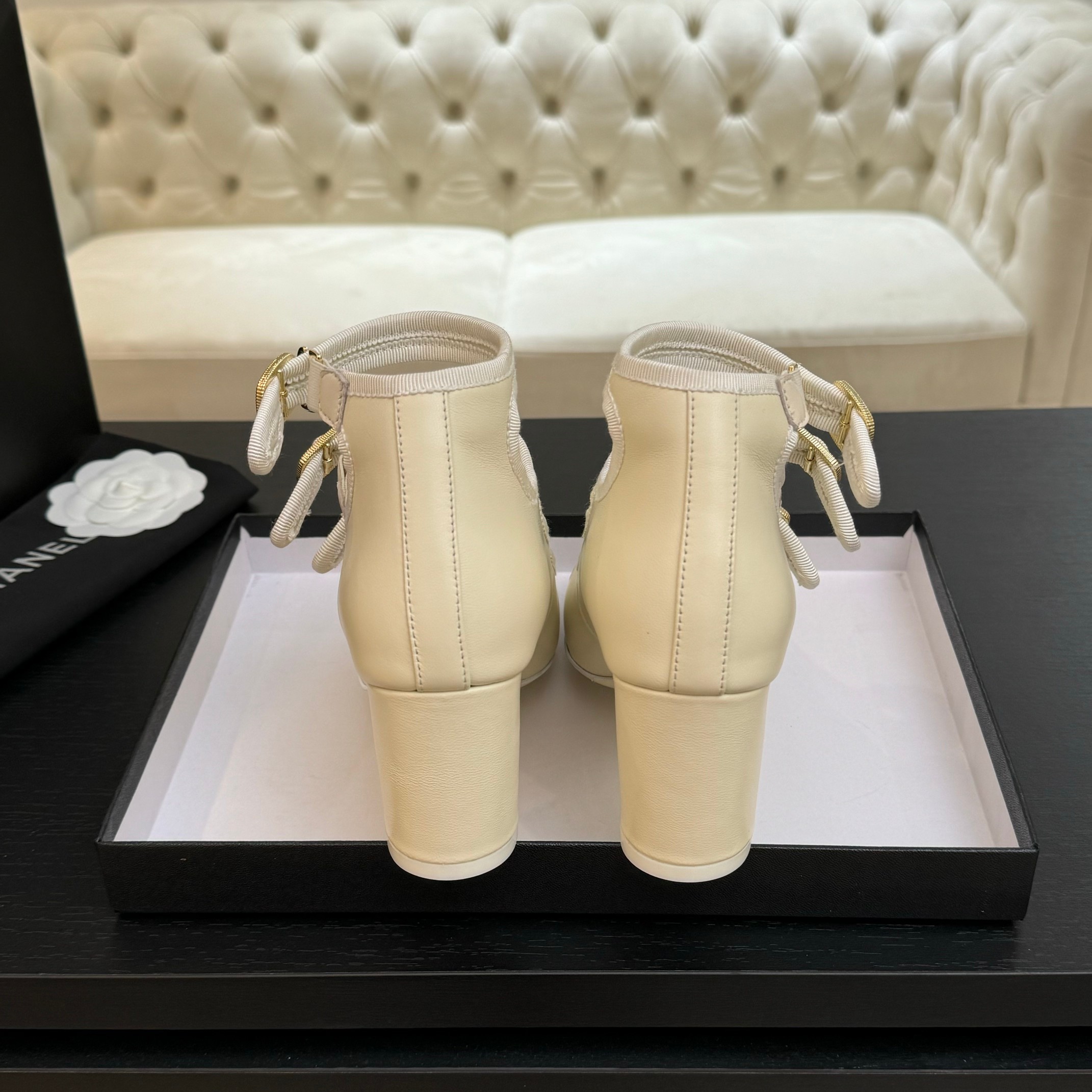 Chanel Mary Jane Shoes with Double C Buckle, Round Toe, Cream Leather 9 a1742983325056 8373