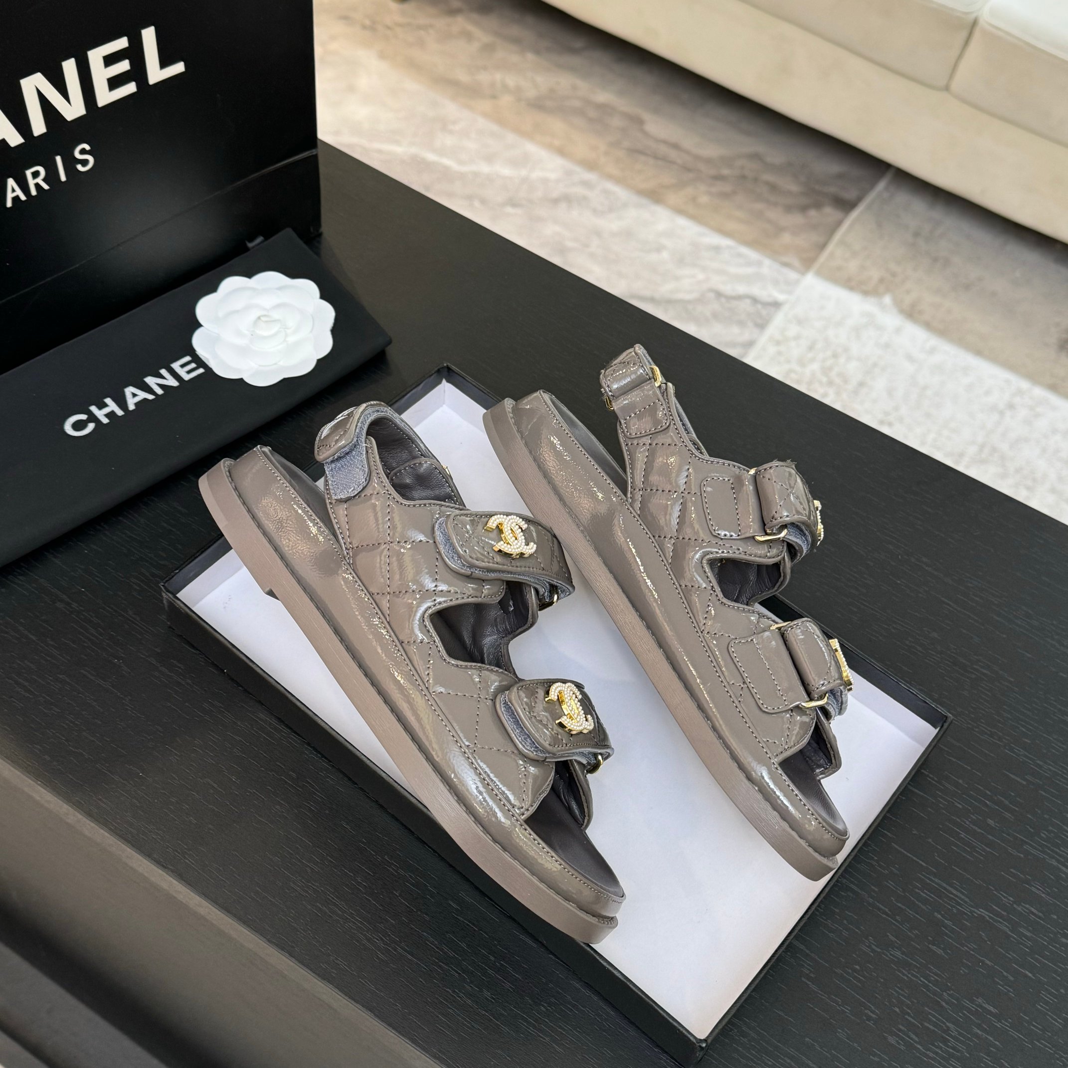 Chanel Women's Lambskin Touch Strap Sandals Comfortable Beach Shoes 6 a1744187822669 2705