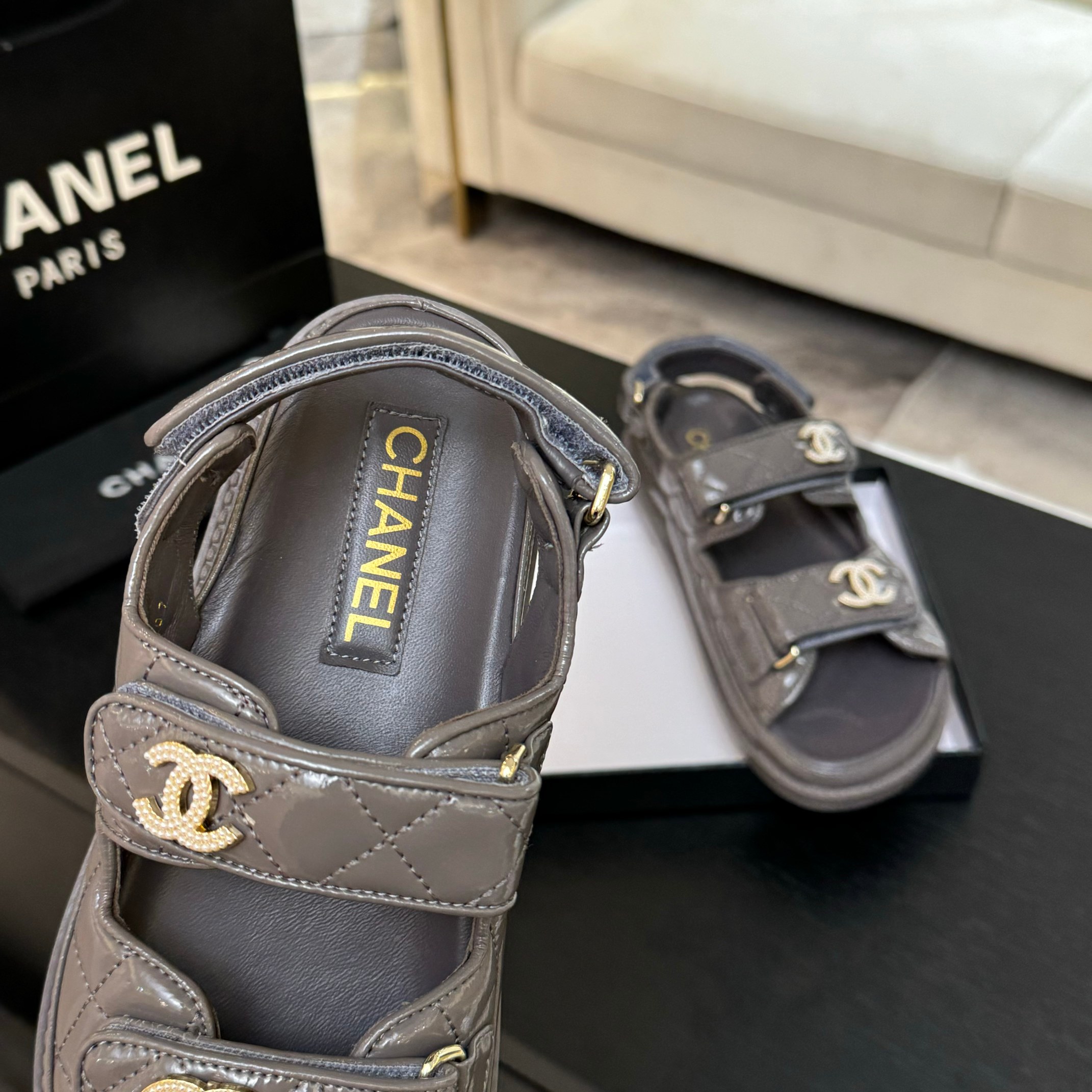 Chanel Women's Lambskin Touch Strap Sandals Comfortable Beach Shoes 10 a1744187825002 6755