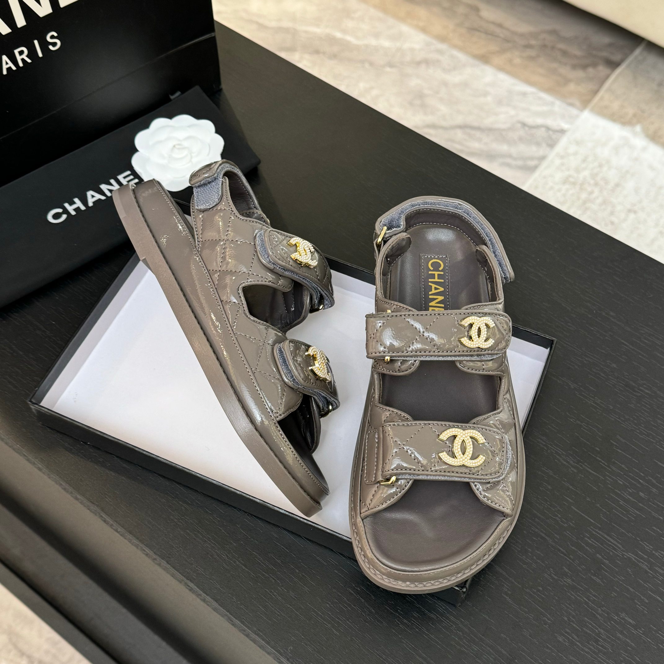 Chanel Women's Lambskin Touch Strap Sandals Comfortable Beach Shoes 7 a1744187825144 2265