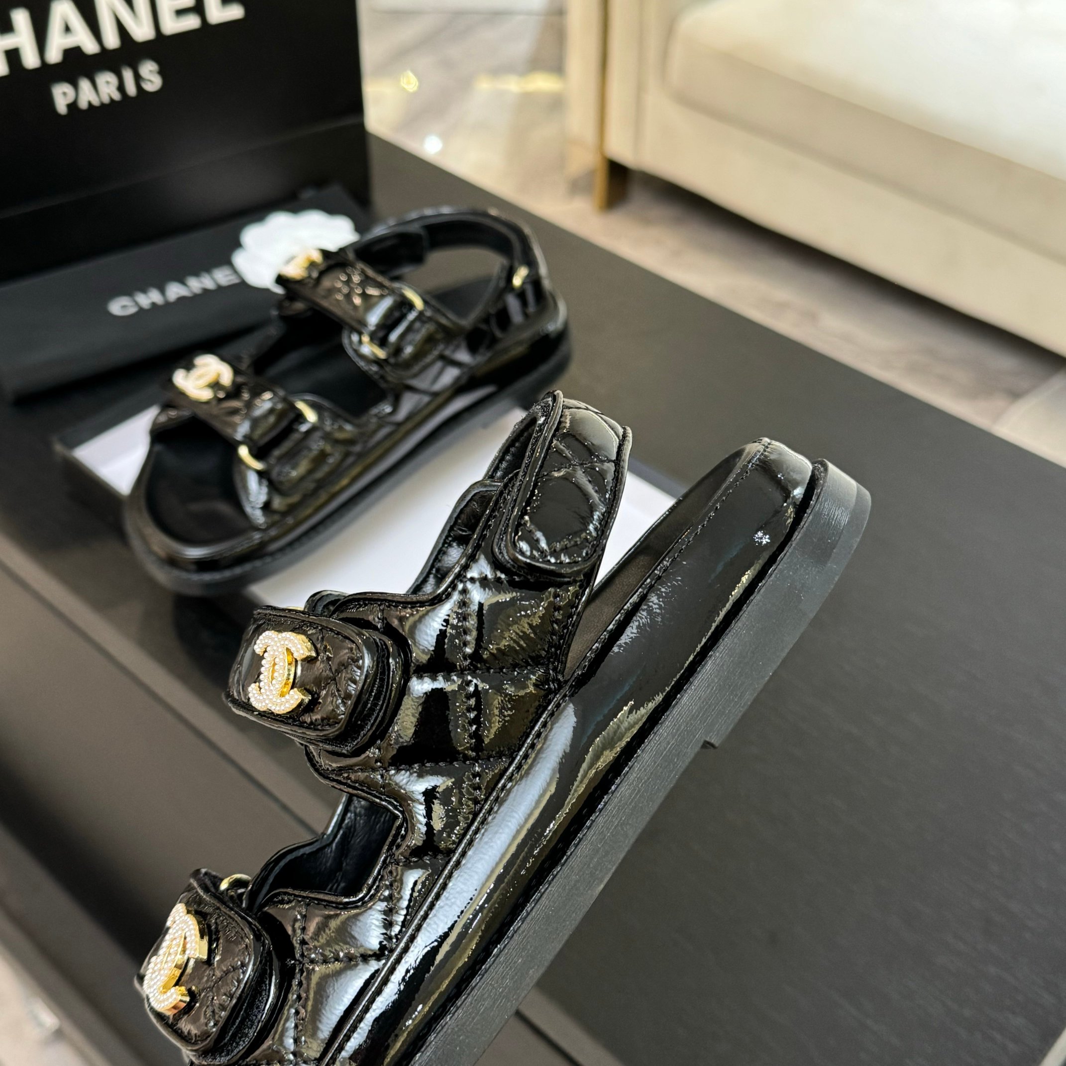 Chanel Women's Black Lambskin Crystal Sandals CC Logo Beach Shoes Slides 5 a1744187840347 4574