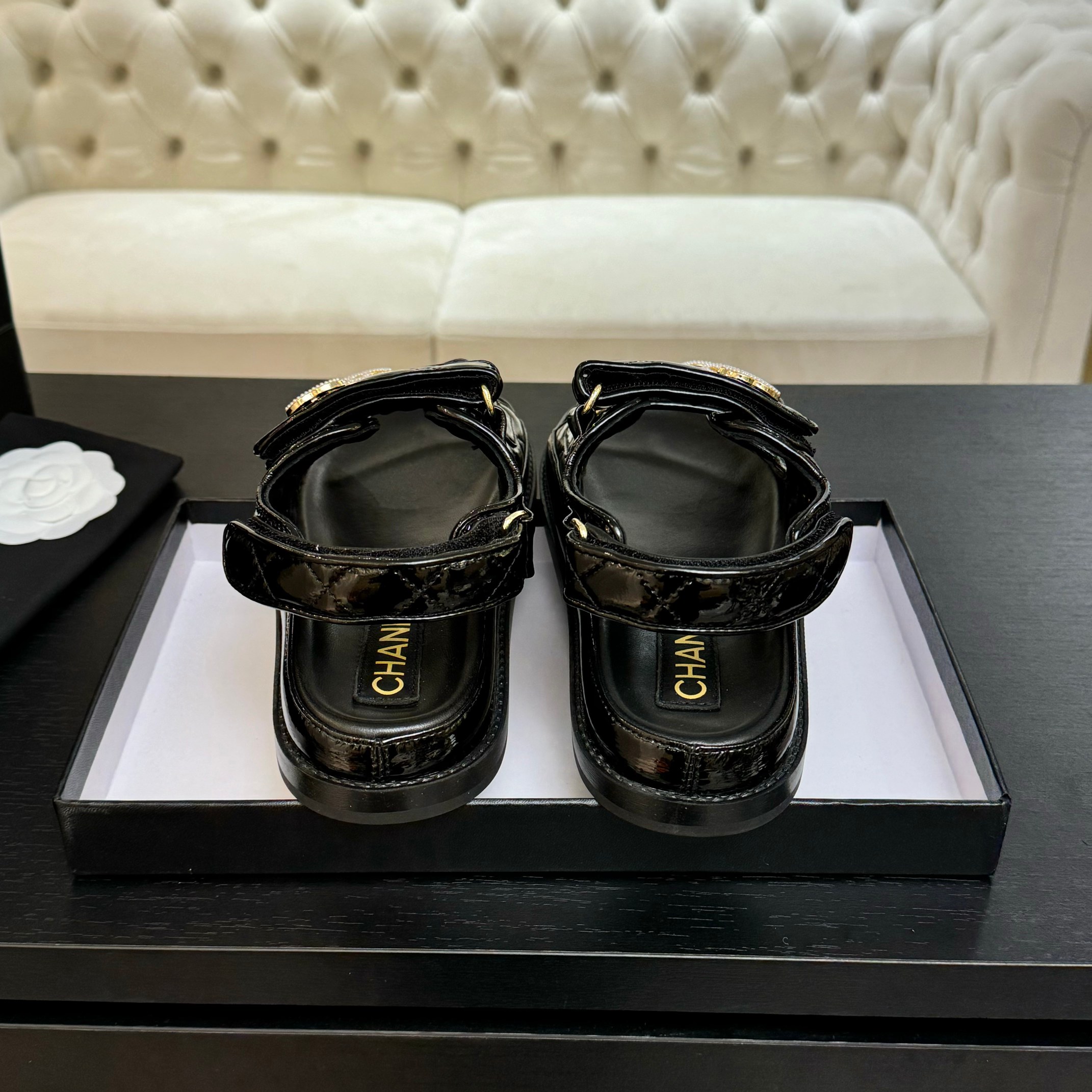Chanel Women's Black Lambskin Crystal Sandals CC Logo Beach Shoes Slides 10 a1744187842458 4844