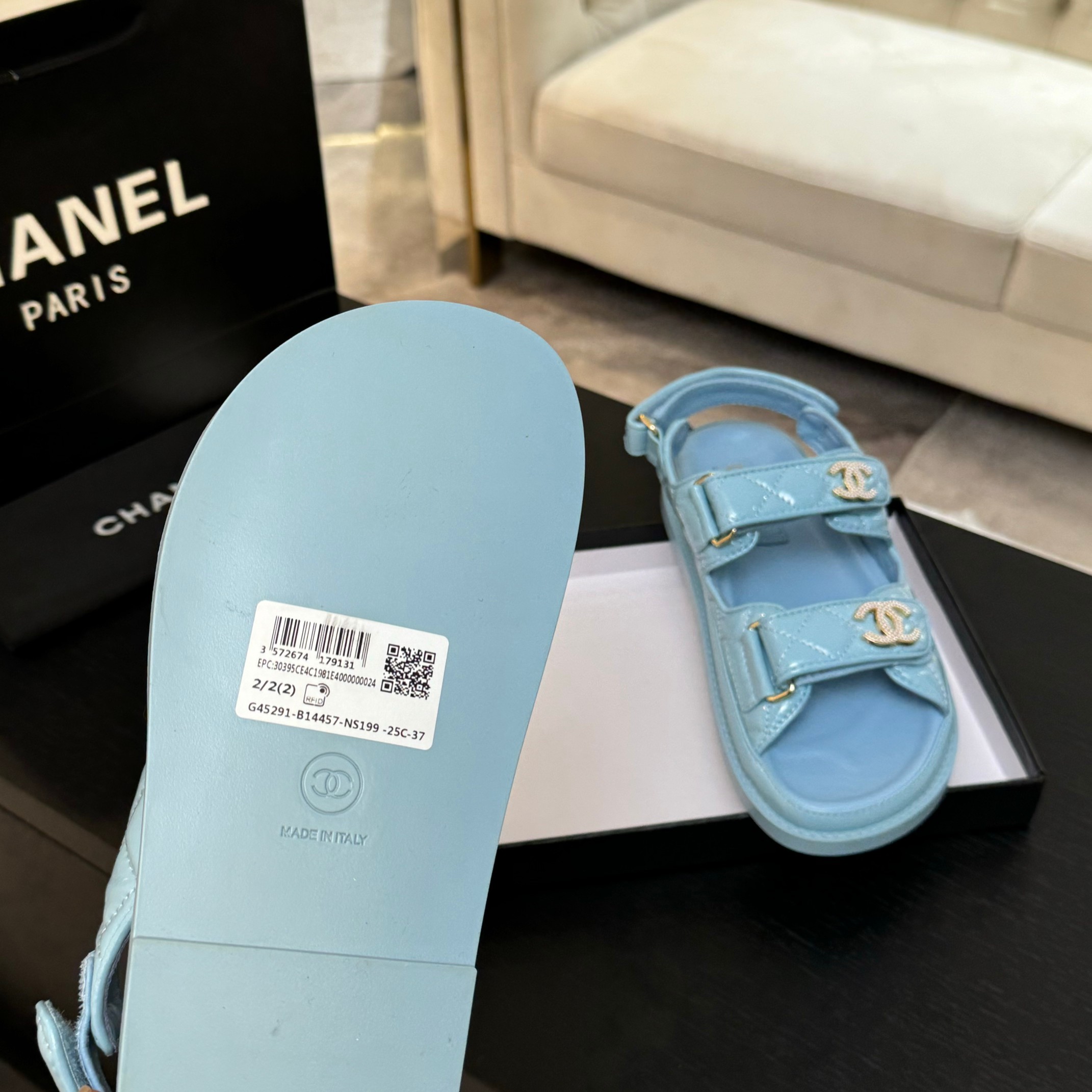 Chanel Women's Lambskin Leather Beach Sandals with Velcro Straps - Blue 9 a1744187860633 6884