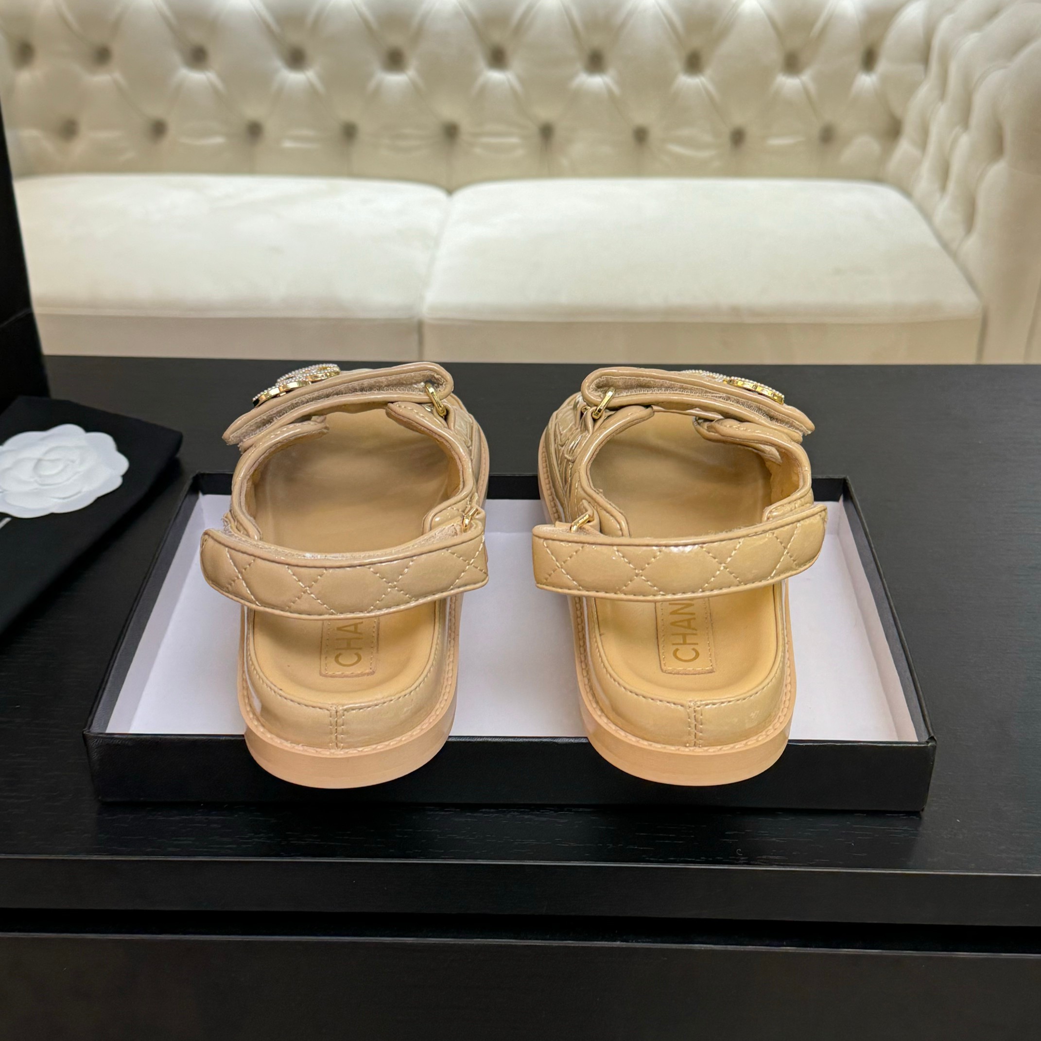 Chanel Women's Beige Lambskin Velcro Sandals with CC Logo - Summer Essential 9 a1744187894608 3777