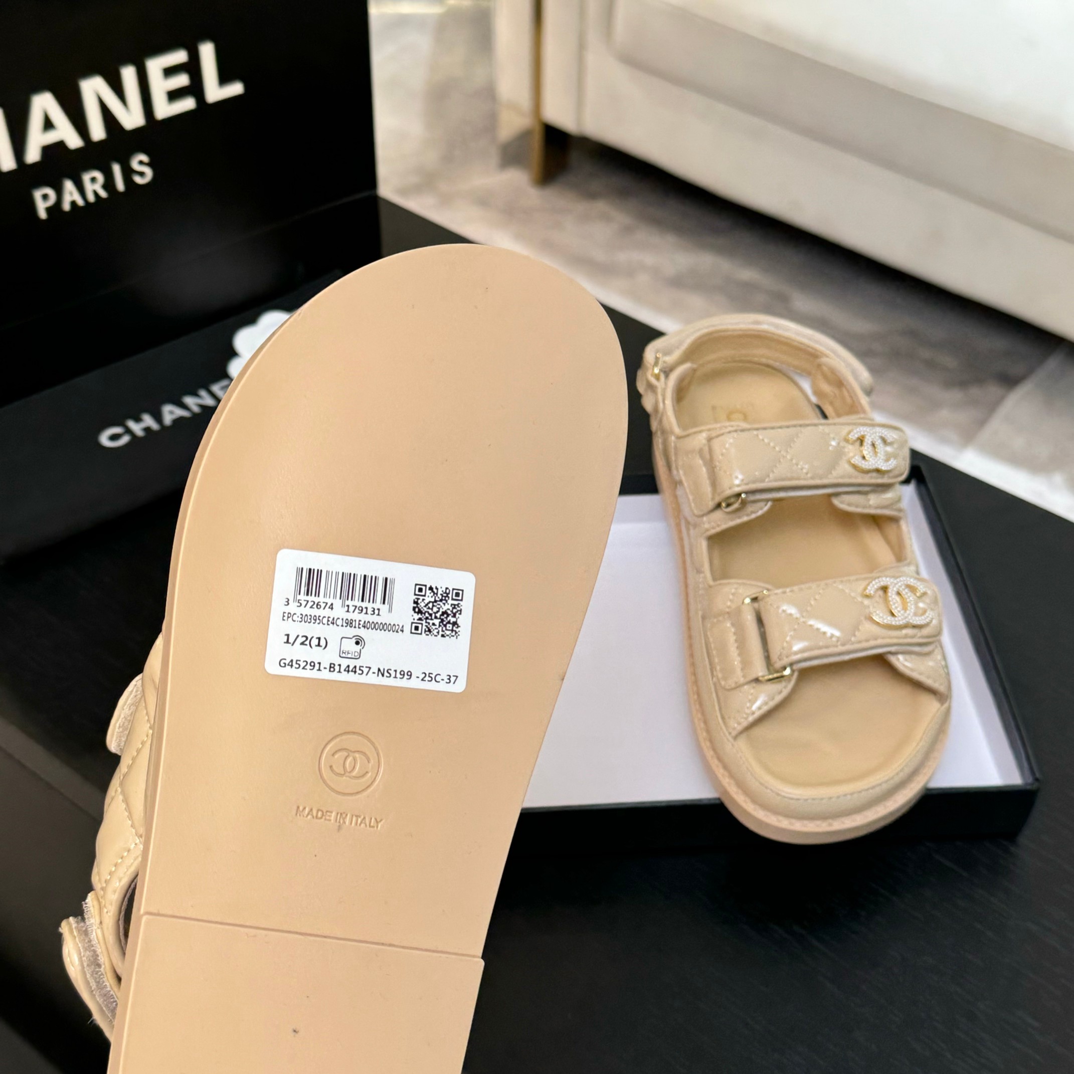 Chanel Women's Beige Lambskin Velcro Sandals with CC Logo - Summer Essential 10 a1744187894668 7250