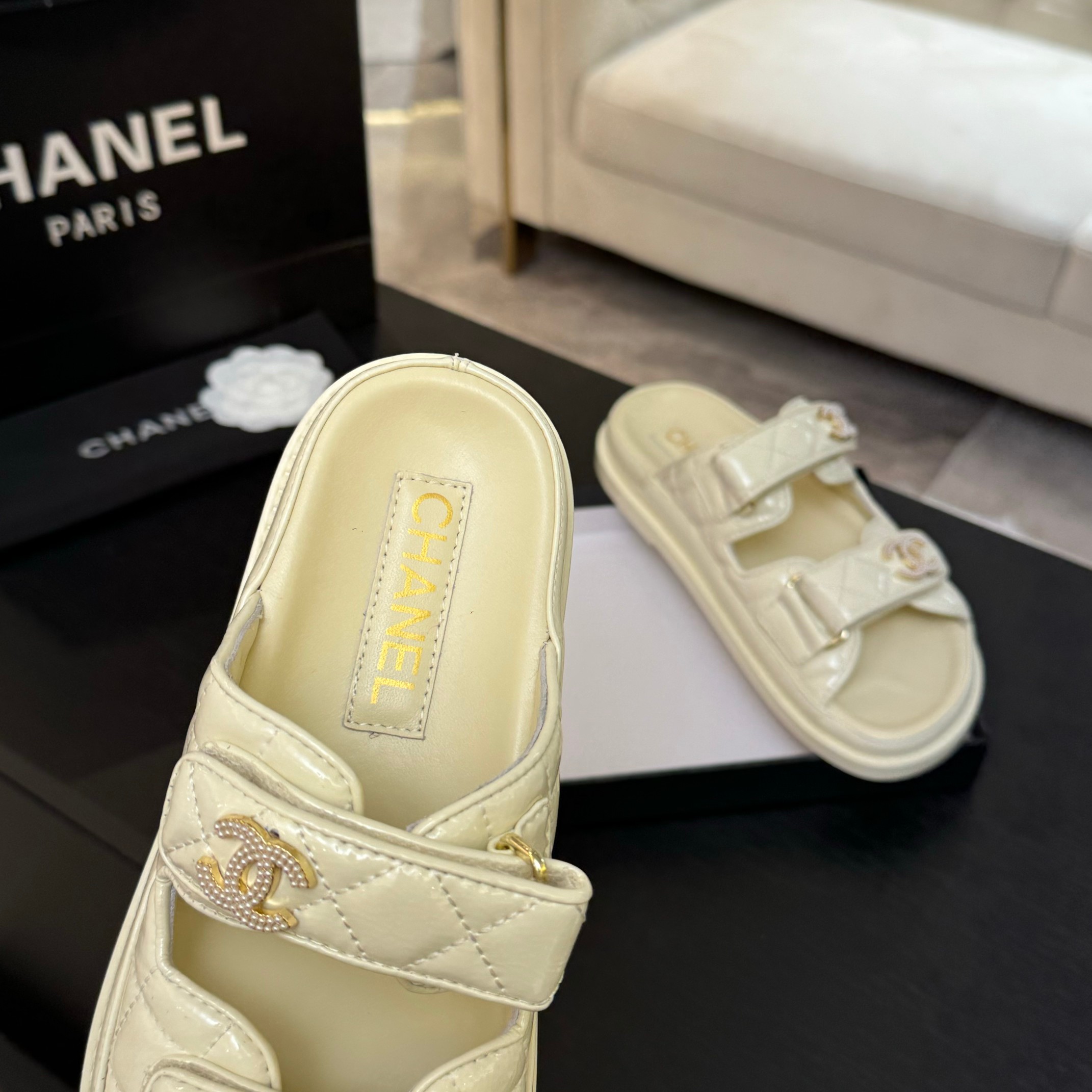 Chanel Women's Velcro Beach Sandals Lambskin Leather - New Color Series 5 a1744187952354 6687