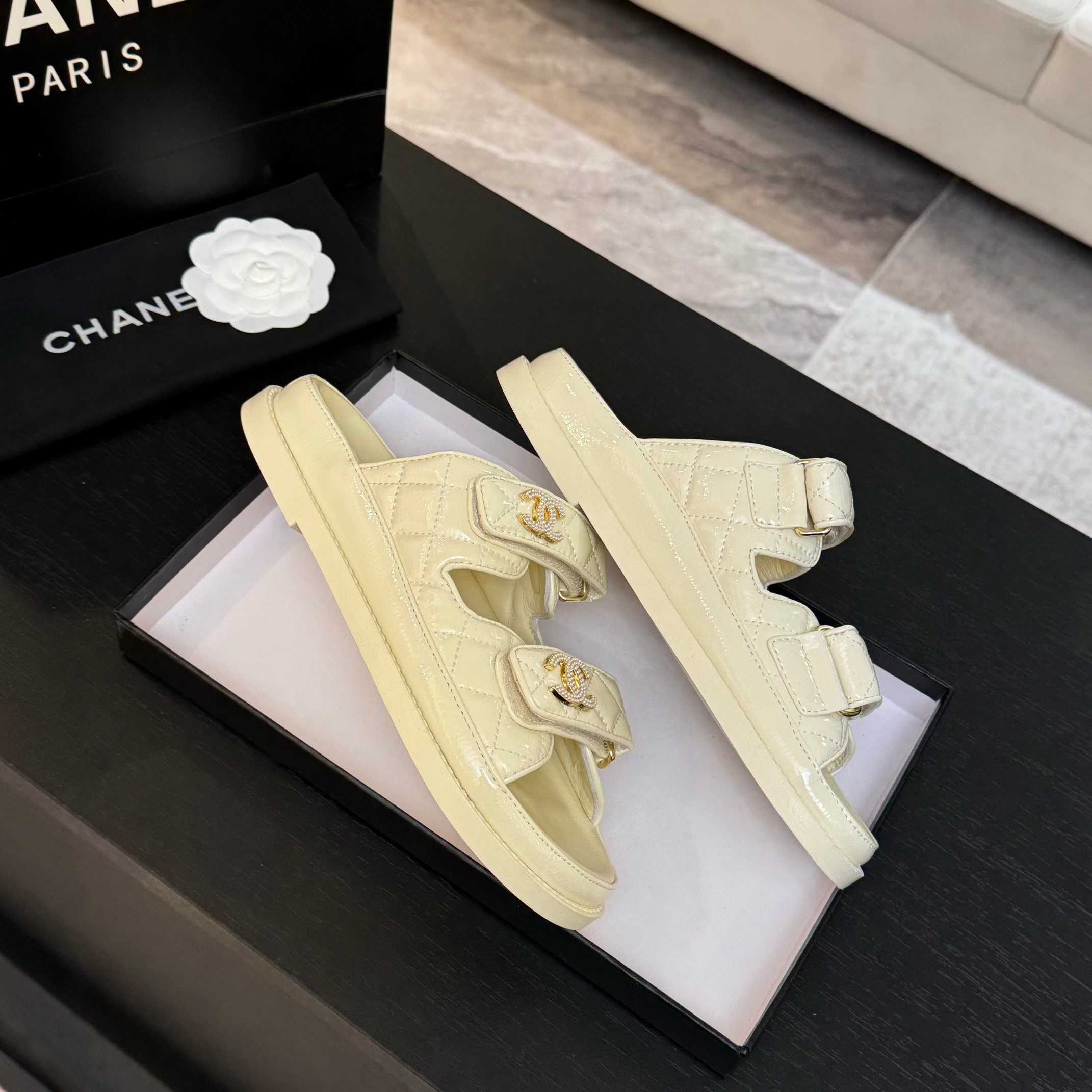 Chanel Women's Velcro Beach Sandals Lambskin Leather - New Color Series 7 a1744187952359 7847