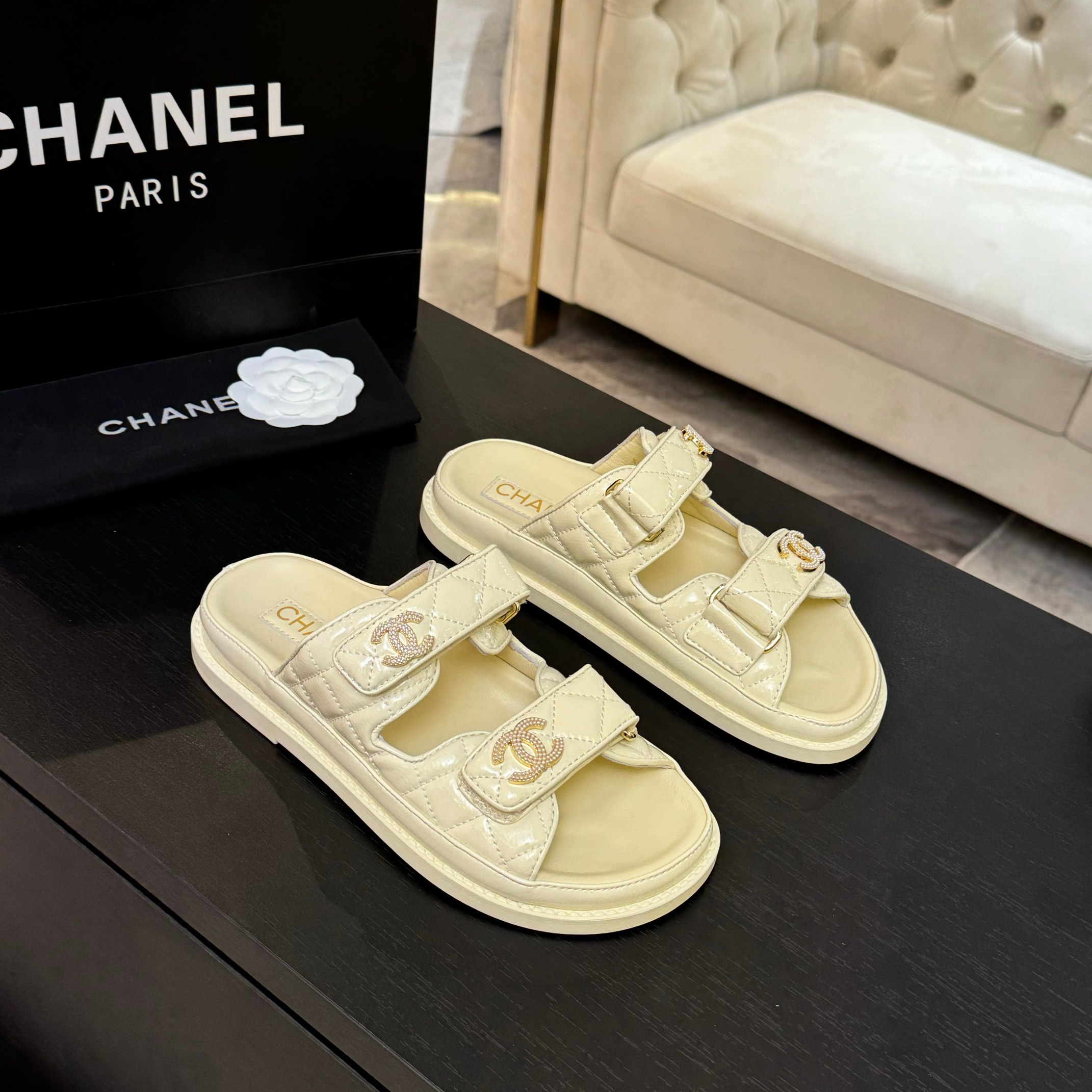 Chanel Women's Velcro Beach Sandals Lambskin Leather - New Color Series 3 a1744187952401 1131