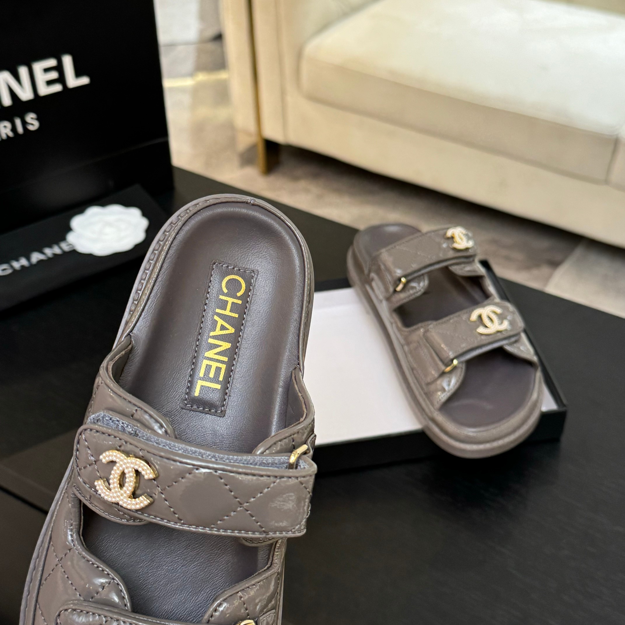 Chanel Women's Velcro Strap Lambskin Sandals - New Color Series 6 a1744187971386 4151