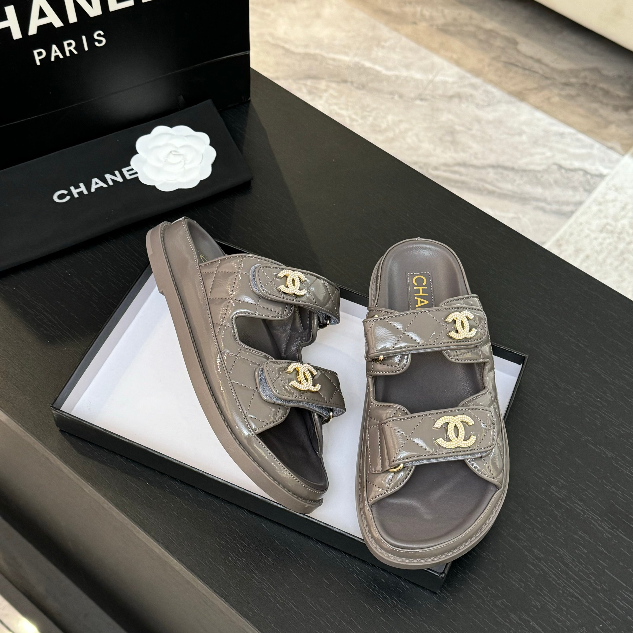 Chanel Women's Velcro Strap Lambskin Sandals - New Color Series 9 a1744187975194 0123