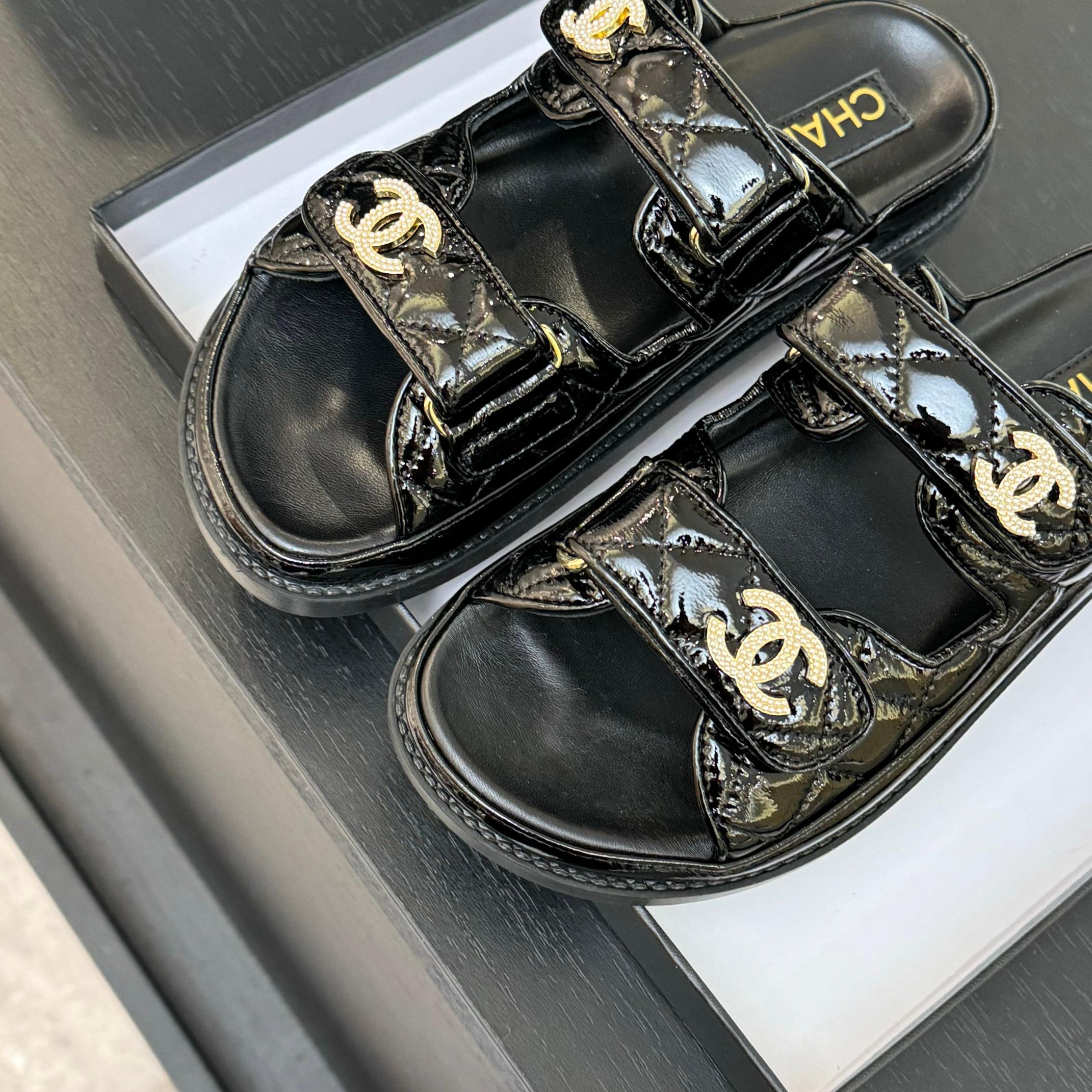 Chanel Women's Black Lambskin Sandals with Adjustable Strap & Gold Logo 8 a1744187989173 1550