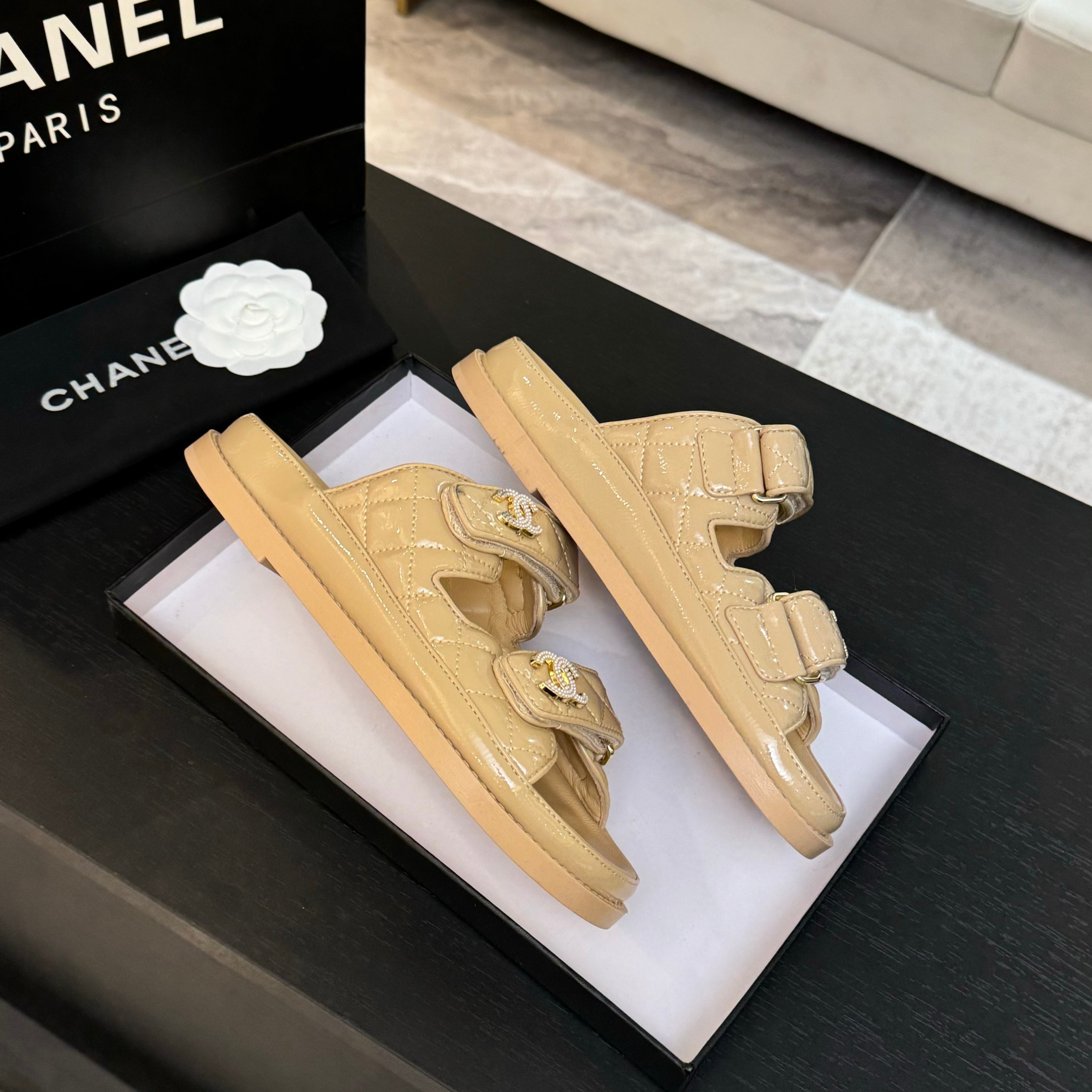 Chanel Women's Beige Lambskin Velcro Sandals, Size 35-39, 2025 Spring/Summer 6 a1744188018940 2700