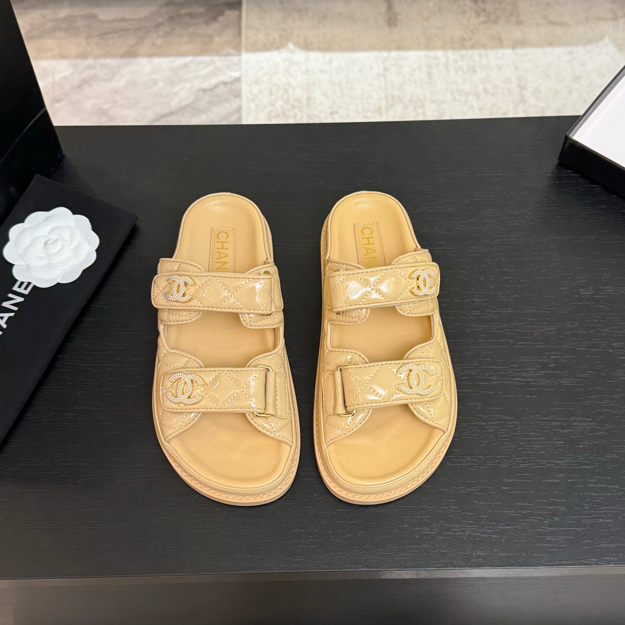 Chanel Women's Beige Lambskin Velcro Sandals, Size 35-39, 2025 Spring/Summer 3 a1744188018980 0543
