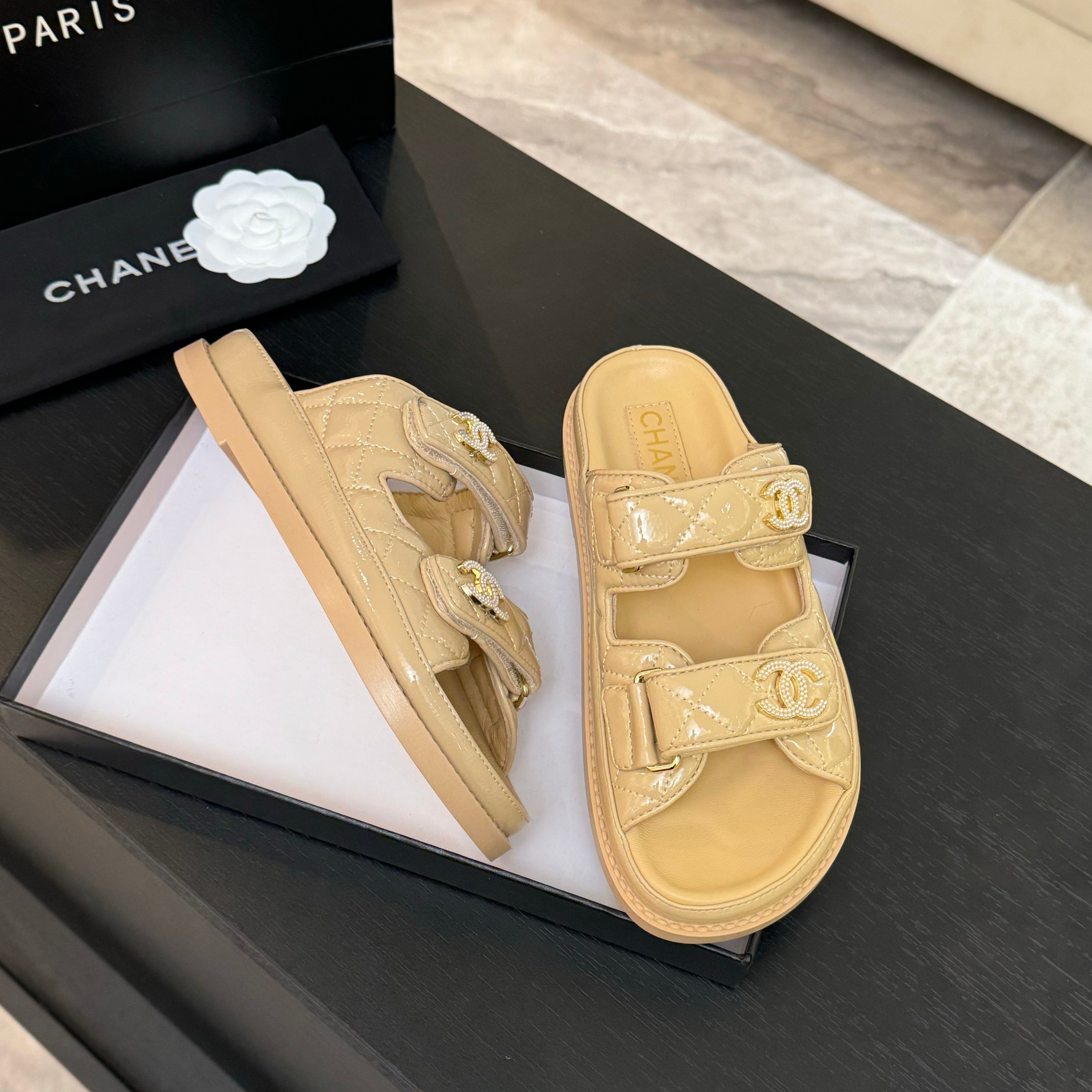 Chanel Women's Beige Lambskin Velcro Sandals, Size 35-39, 2025 Spring/Summer 5 a1744188019002 1266