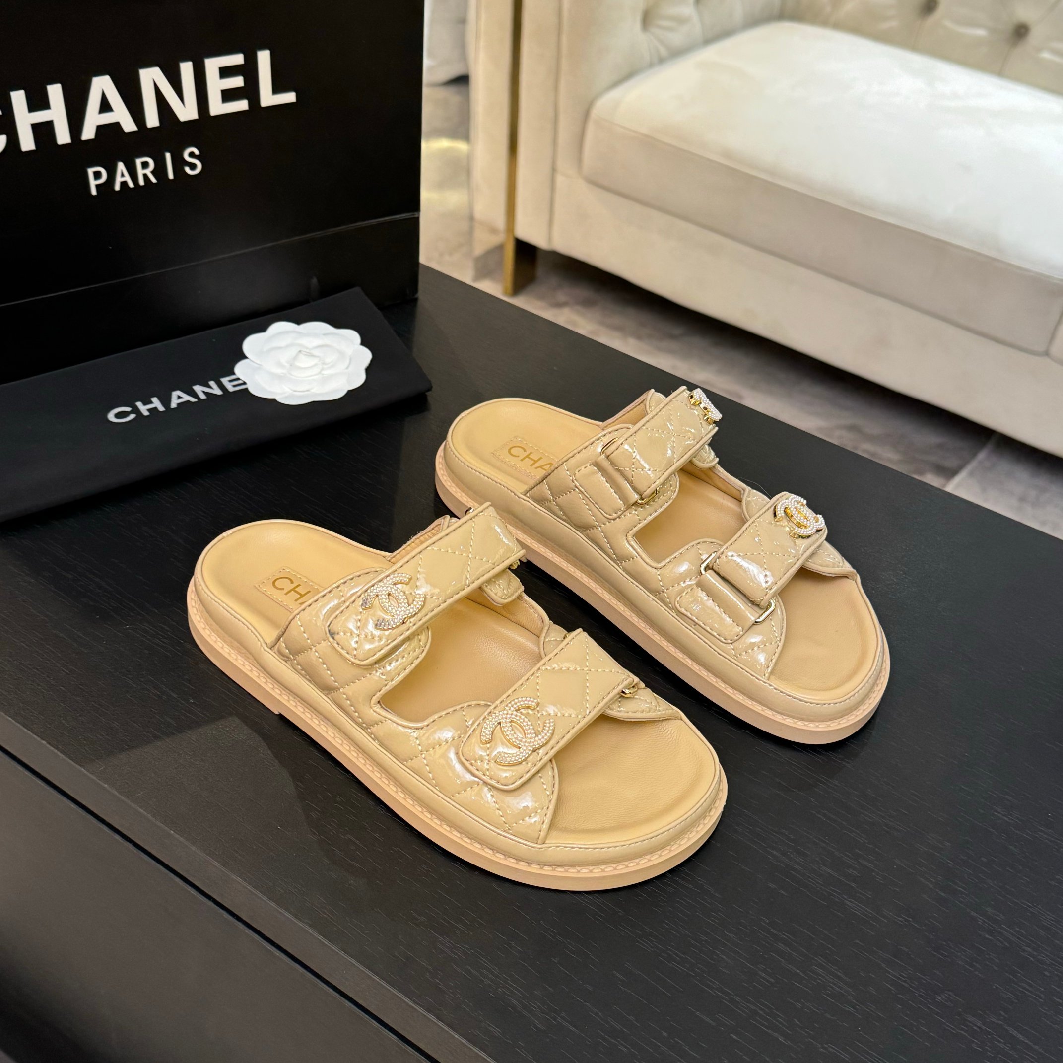 Chanel Women's Beige Lambskin Velcro Sandals, Size 35-39, 2025 Spring/Summer 1 Chanel Women's Beige Lambskin Velcro Sandals, Size 35-39, 2025 Spring/Summer