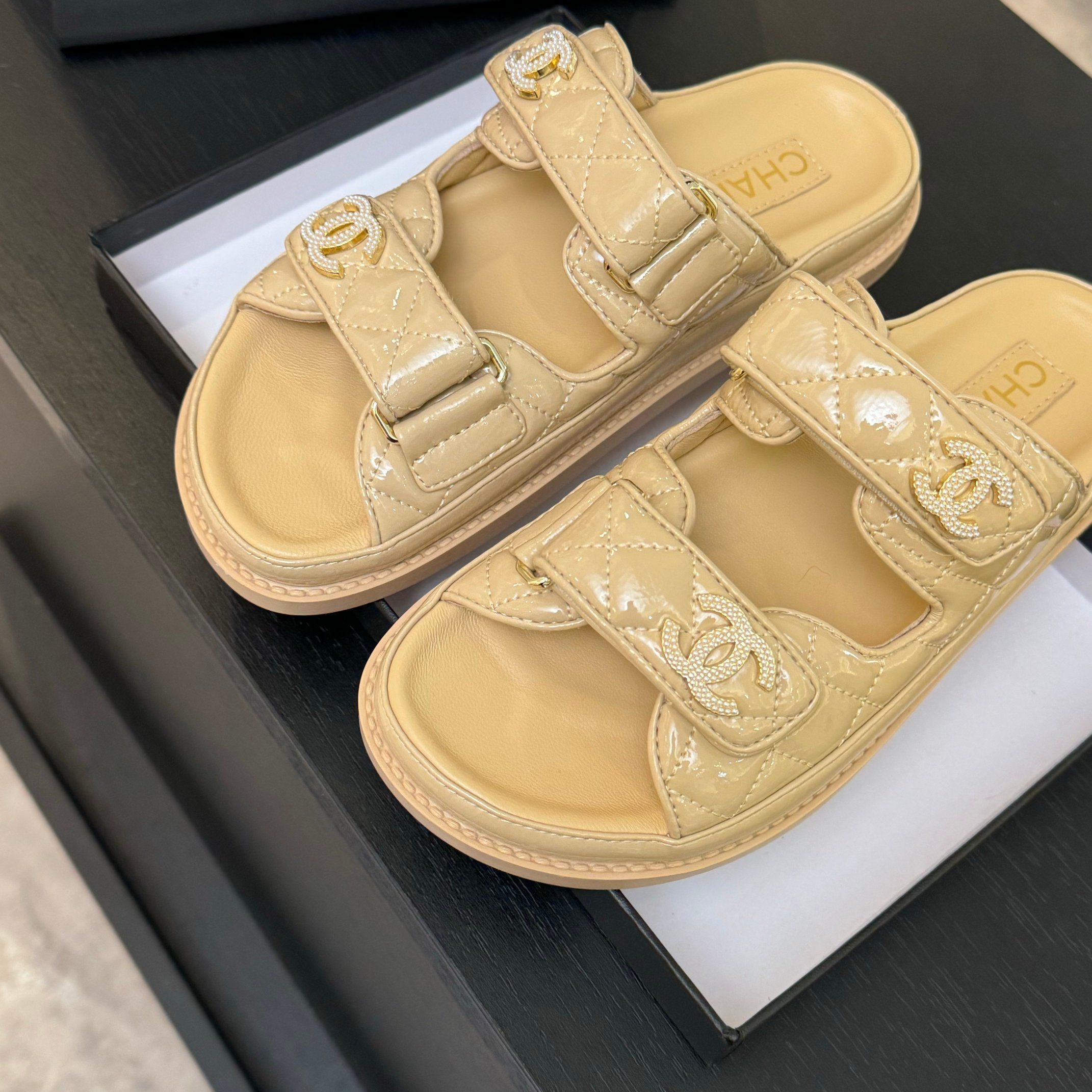 Chanel Women's Beige Lambskin Velcro Sandals, Size 35-39, 2025 Spring/Summer 4 a1744188019410 1266