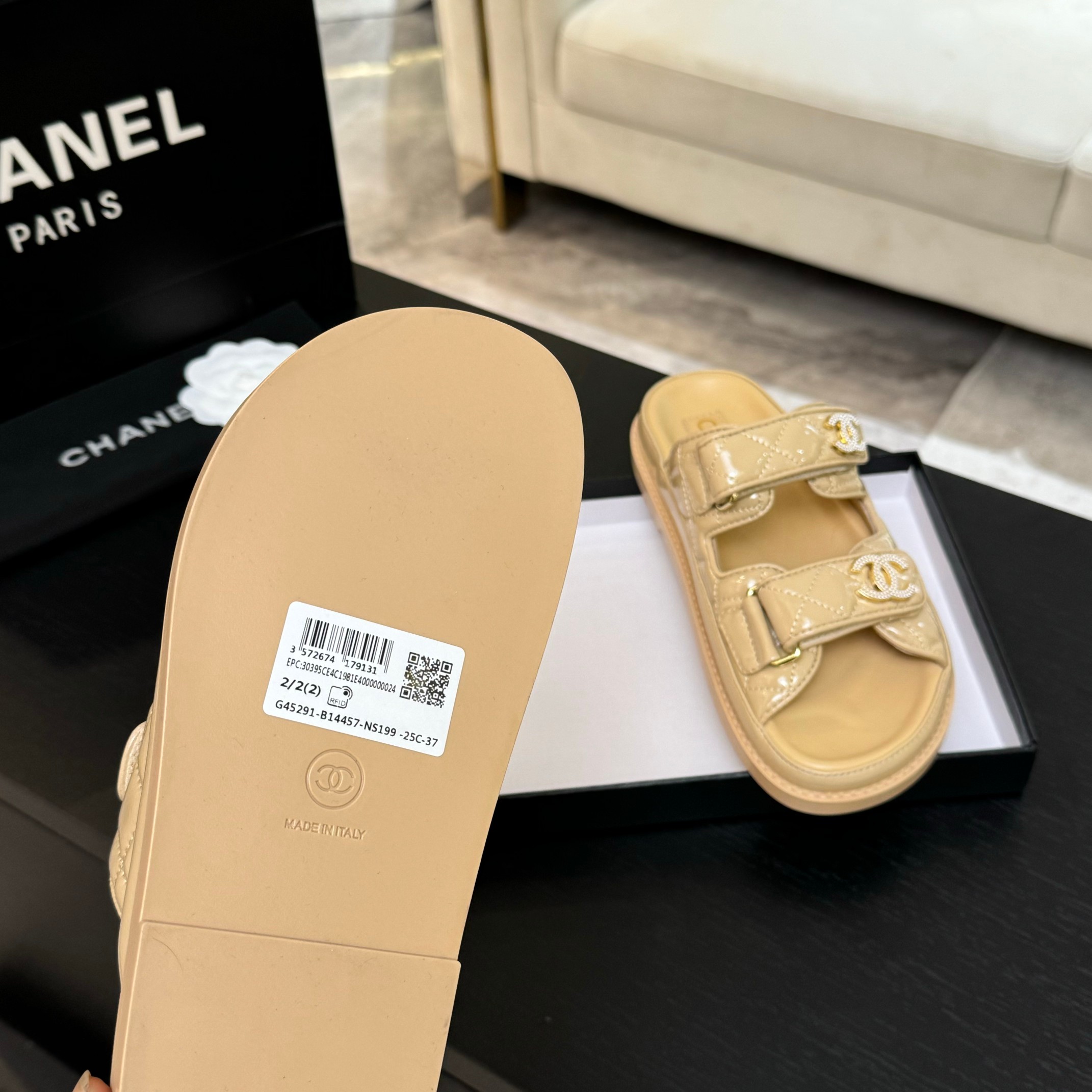 Chanel Women's Beige Lambskin Velcro Sandals, Size 35-39, 2025 Spring/Summer 7 a1744188021293 1257