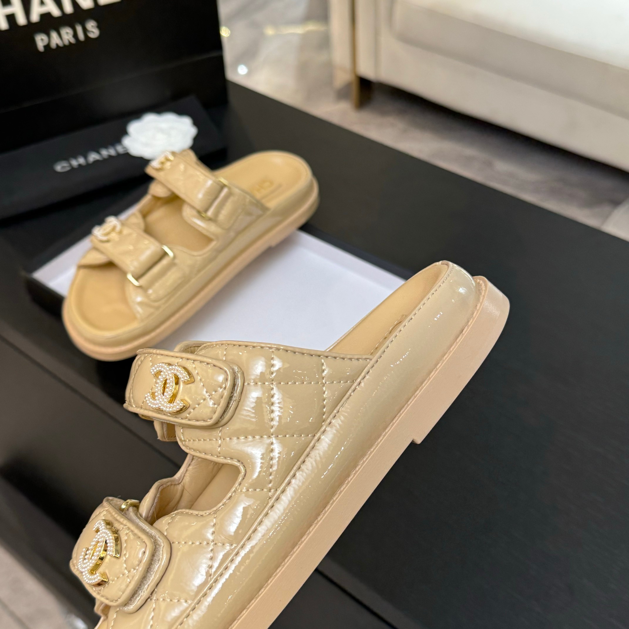 Chanel Women's Beige Lambskin Velcro Sandals, Size 35-39, 2025 Spring/Summer 9 a1744188021312 1828
