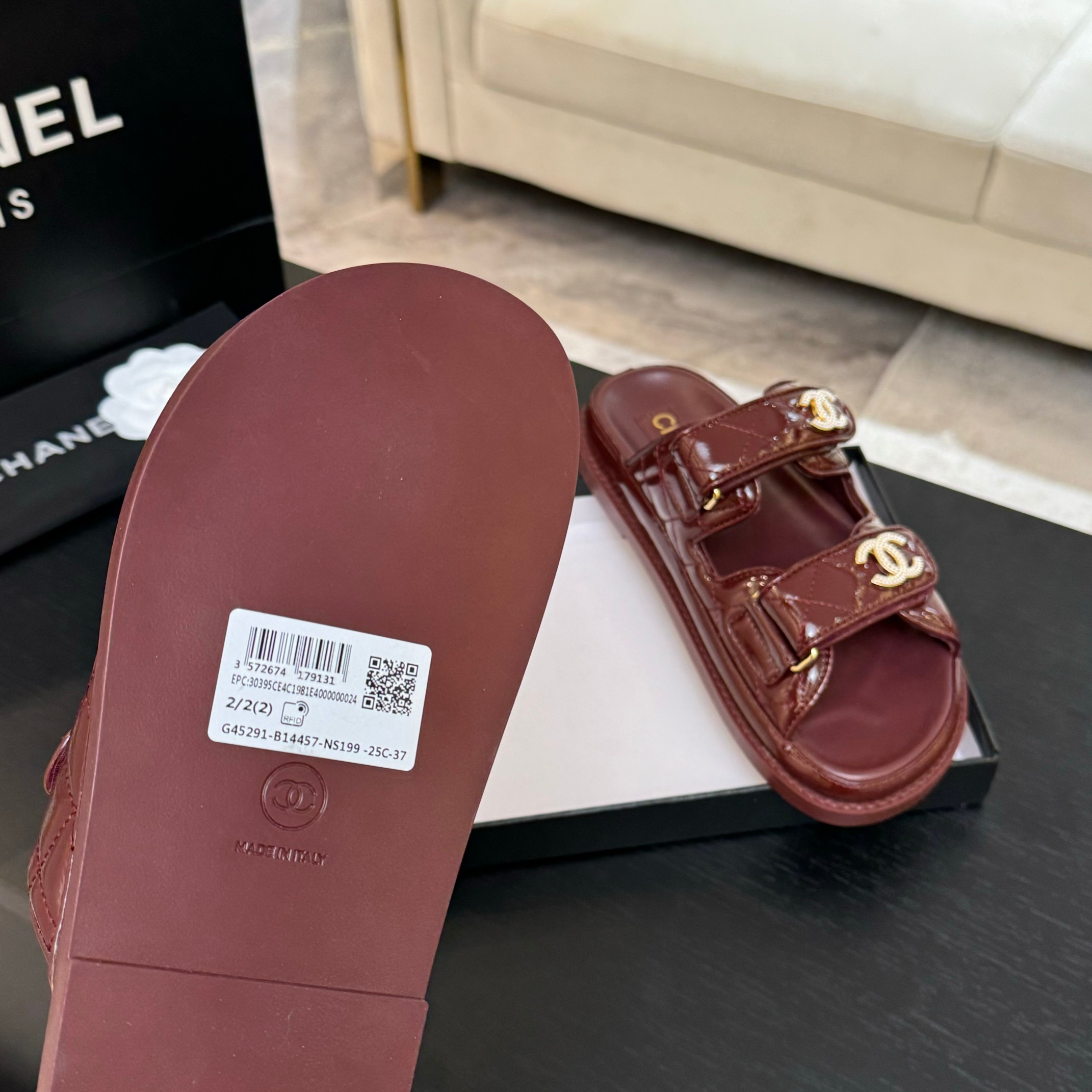 Chanel Women's Lambskin Crystal Leather Sandals, Velcro Strap, New Color Series 7 a1744188036255 0103