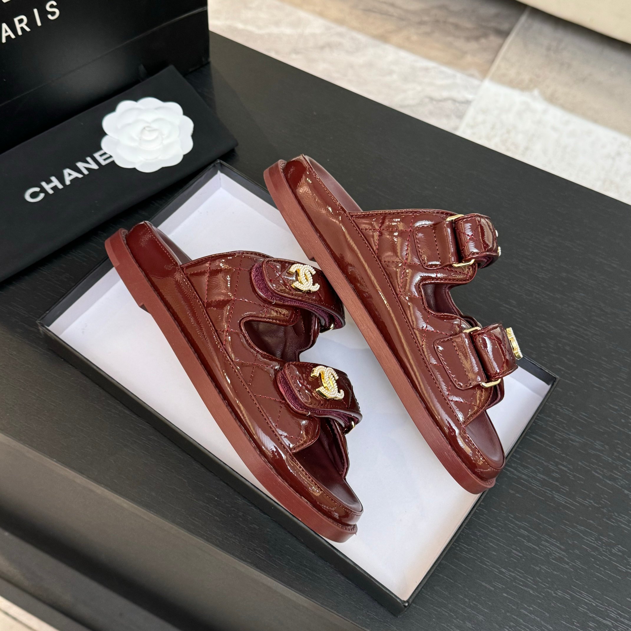 Chanel Women's Lambskin Crystal Leather Sandals, Velcro Strap, New Color Series 4 a1744188036297 2553
