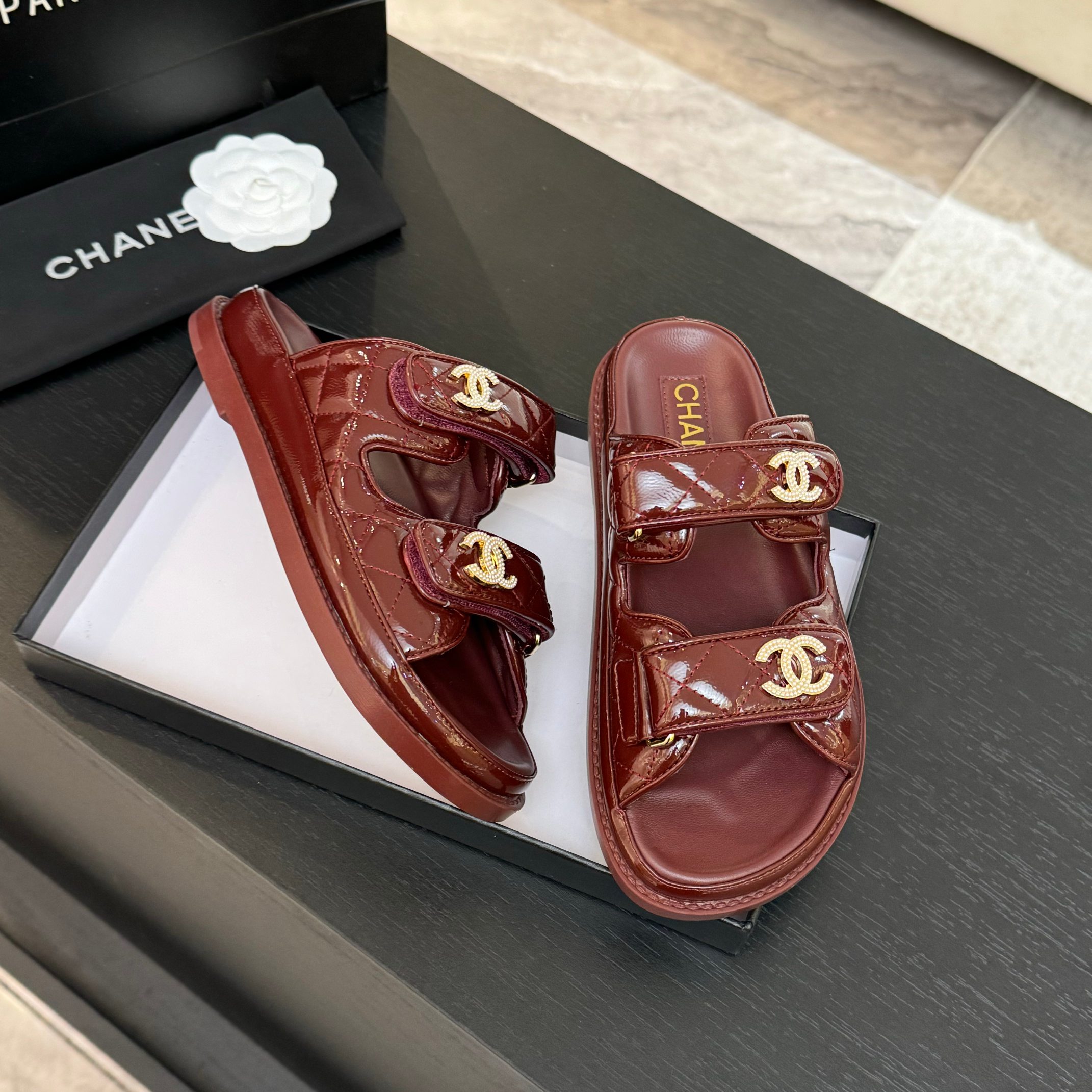 Chanel Women's Lambskin Crystal Leather Sandals, Velcro Strap, New Color Series 5 a1744188036582 3377