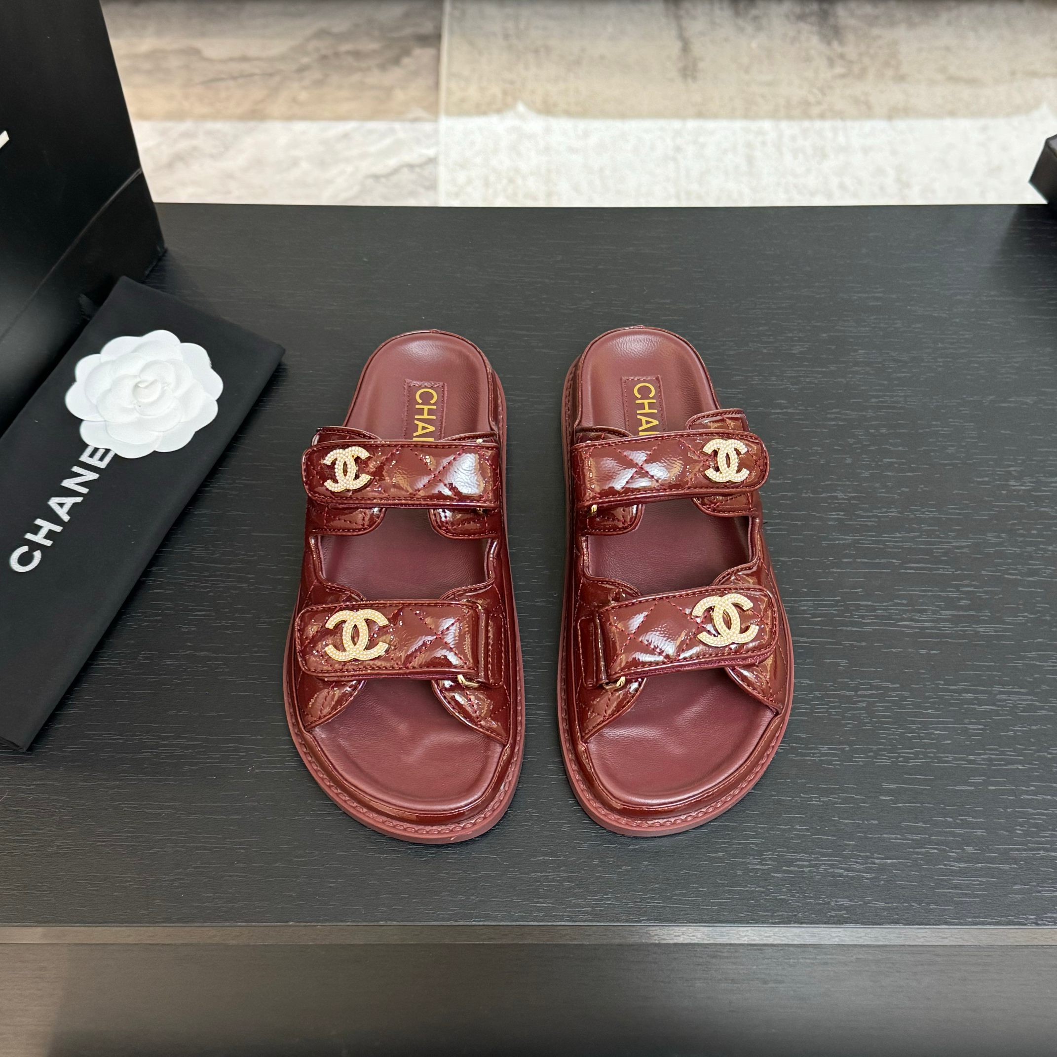 Chanel Women's Lambskin Crystal Leather Sandals, Velcro Strap, New Color Series 3 a1744188036584 1841