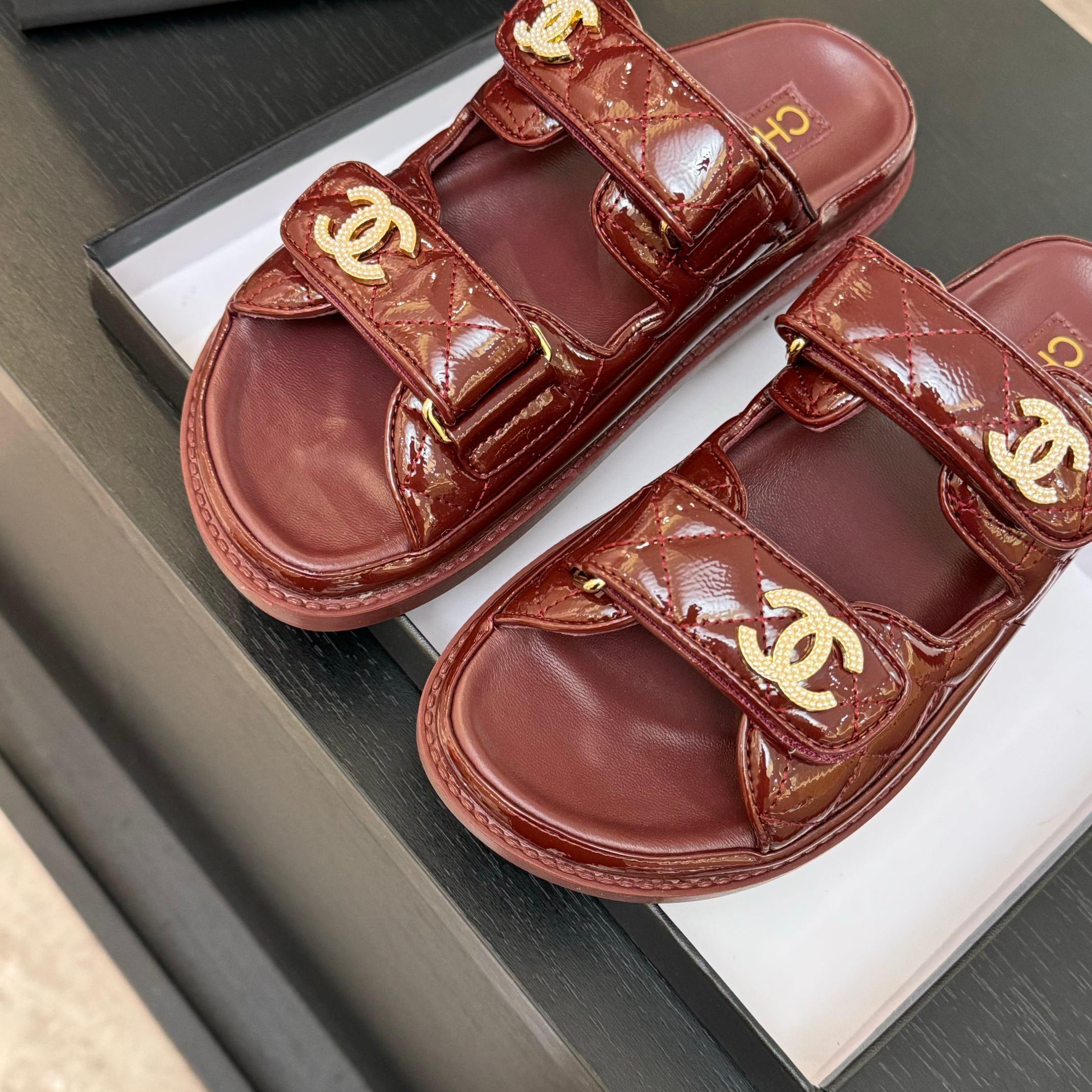Chanel Women's Lambskin Crystal Leather Sandals, Velcro Strap, New Color Series 6 a1744188037212 0445