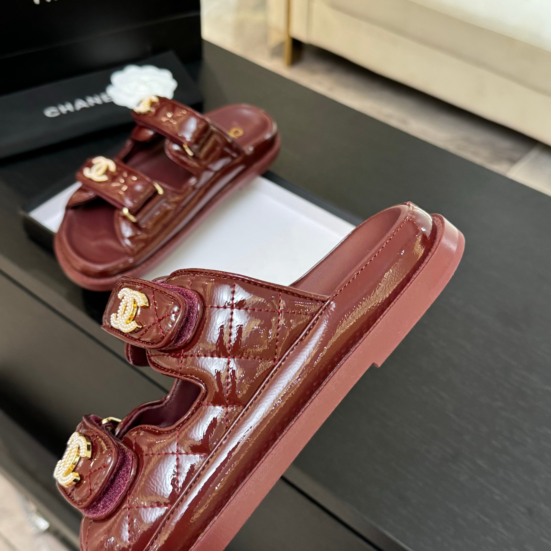 Chanel Women's Lambskin Crystal Leather Sandals, Velcro Strap, New Color Series 10 a1744188038718 2663